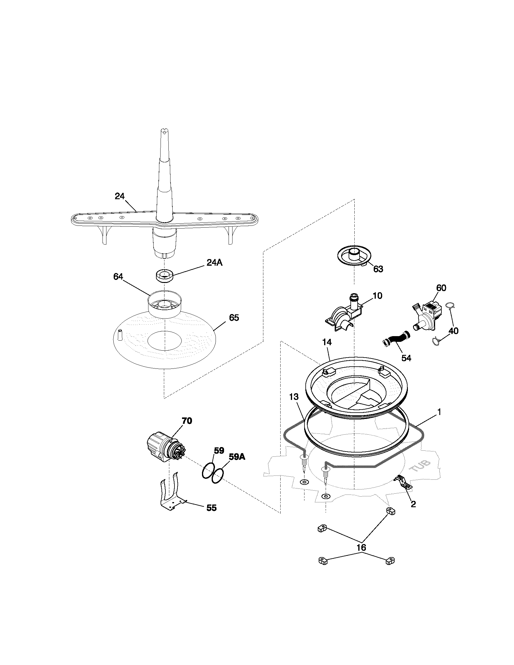Kenmore 58714009101 motor/heater/spray arm diagram
