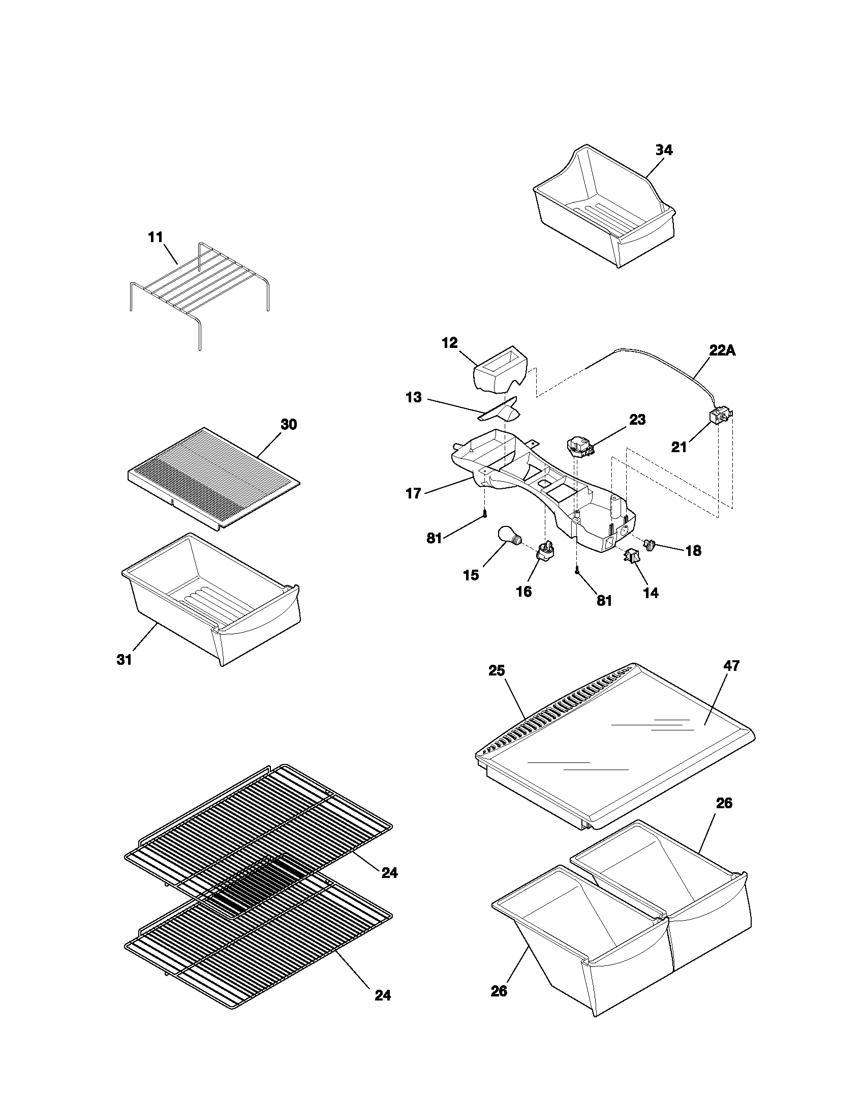 Kenmore 25371799108 shelves diagram
