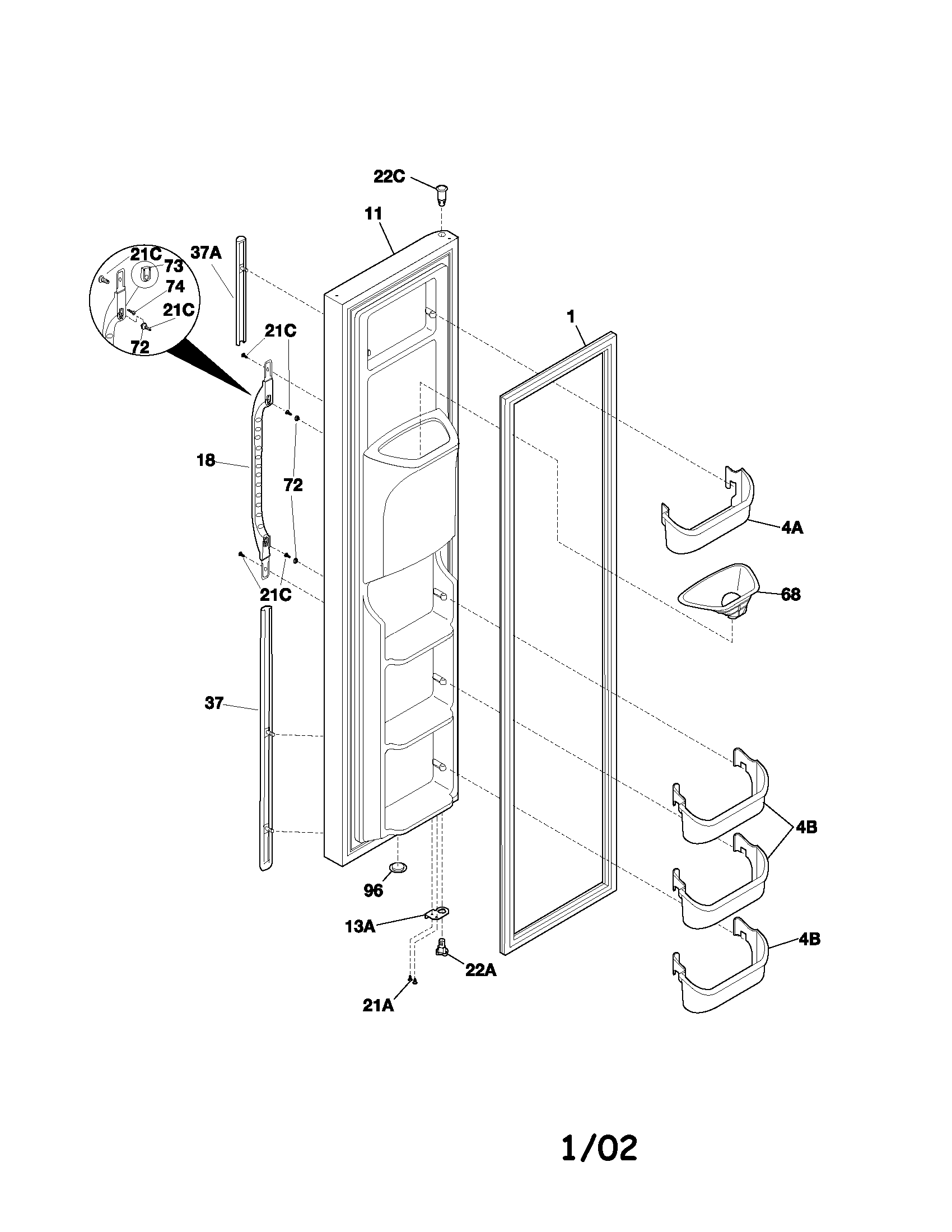 Kenmore 25351234105 freezer door diagram