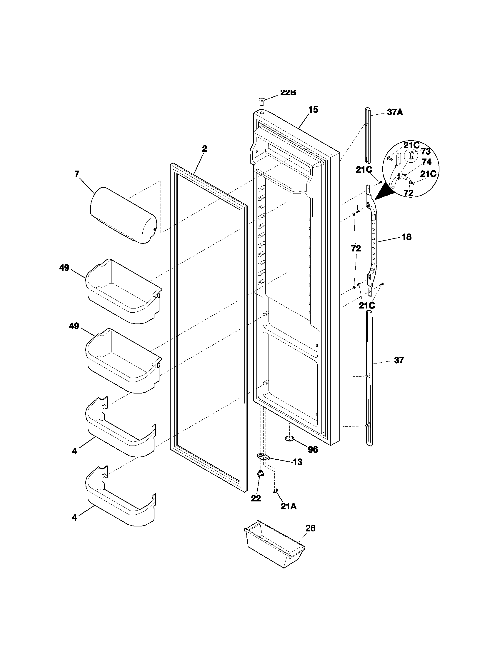 Kenmore 25351234105 refrigerator door diagram