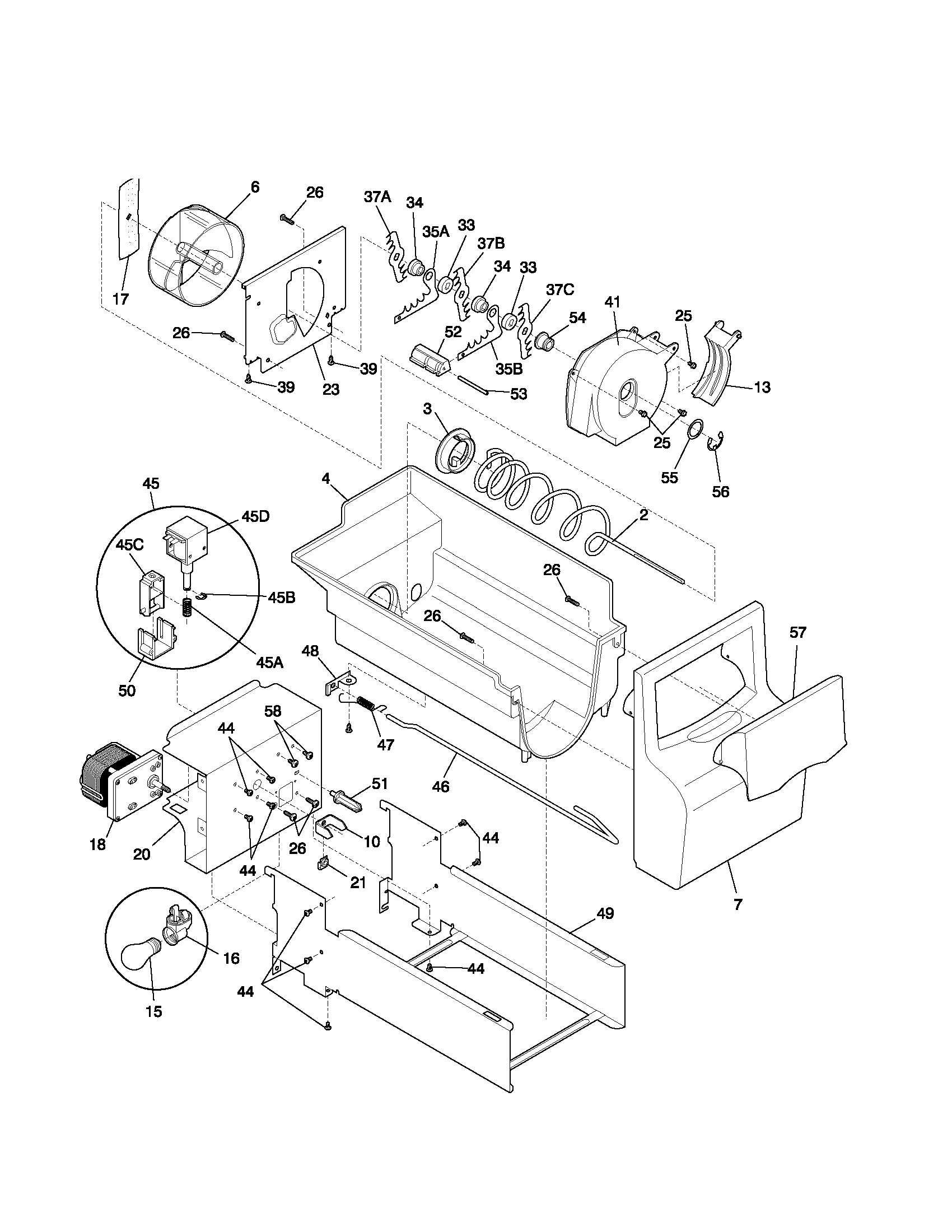 Kenmore 25351234105 ice container diagram