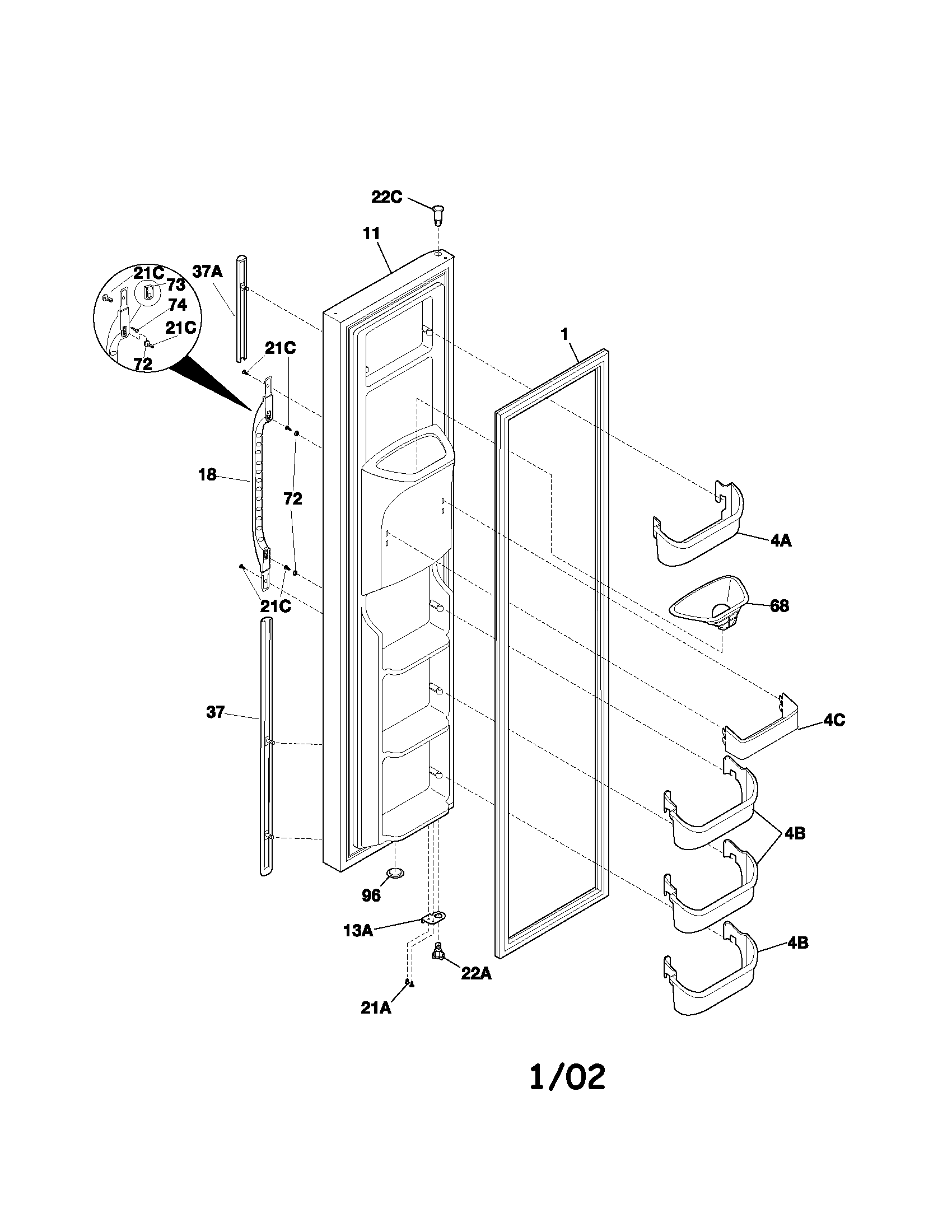 Kenmore 25351394104 freezer door diagram