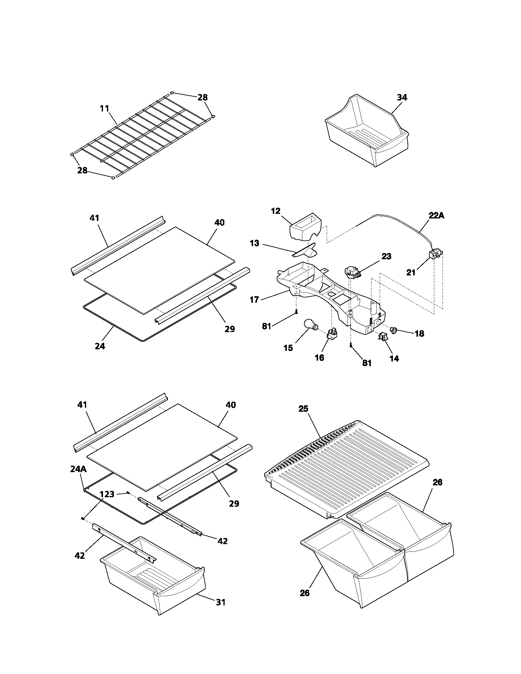 Kenmore 25371662101 shelves diagram