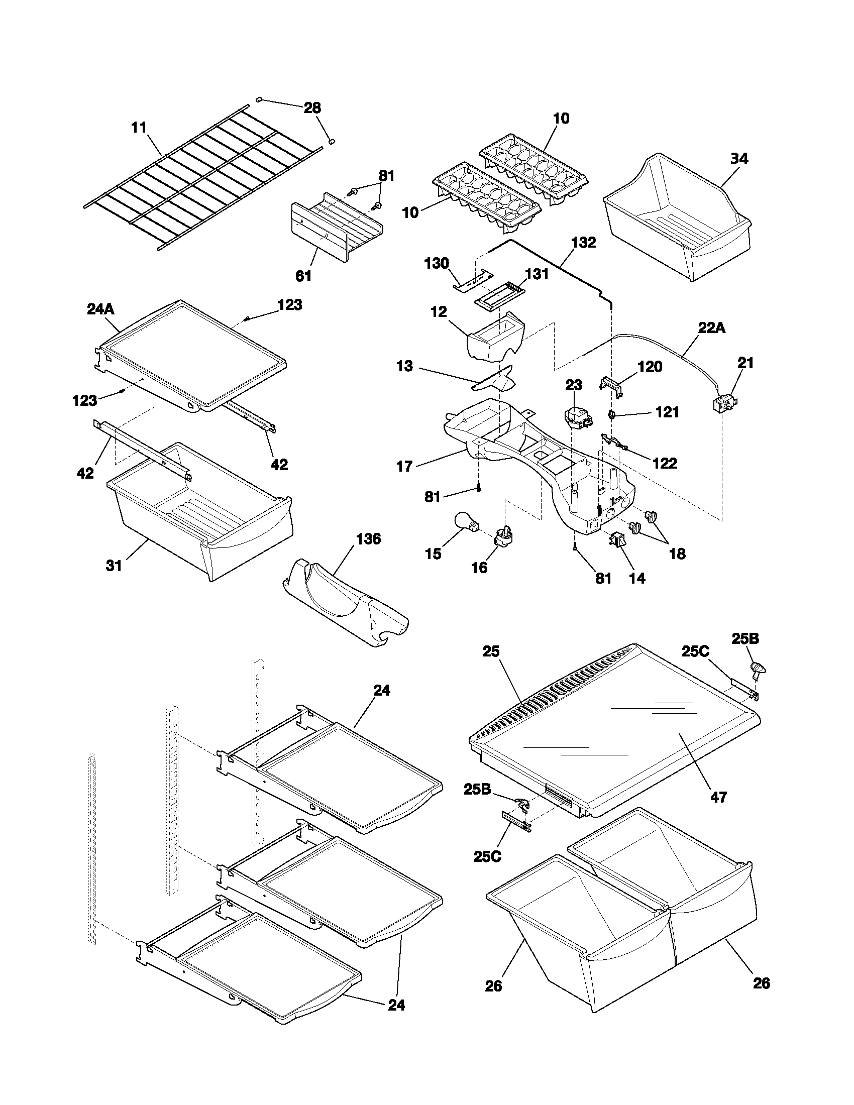 Frigidaire GLRT216TAW2 shelves diagram