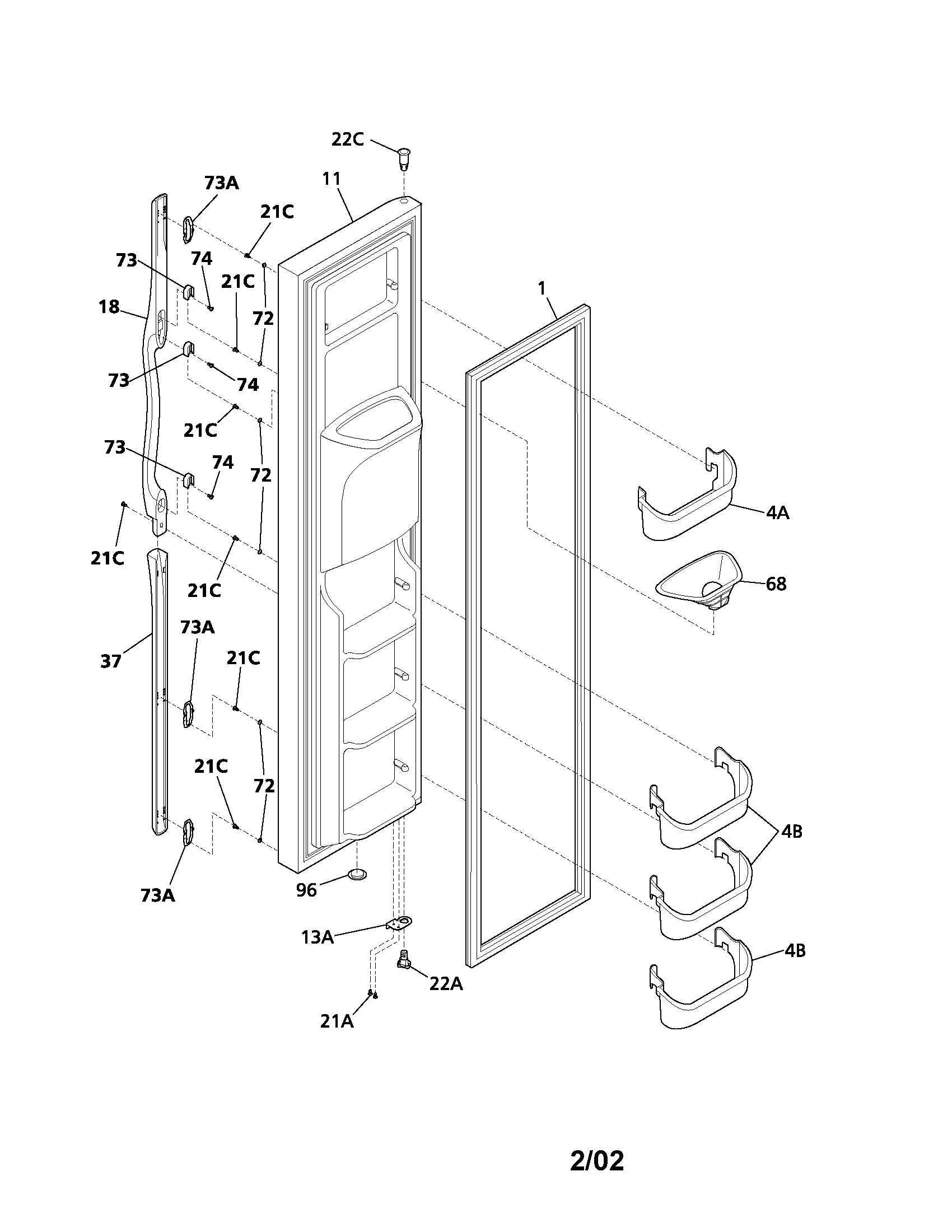 Frigidaire FRS23H5ASB1 freezer door diagram