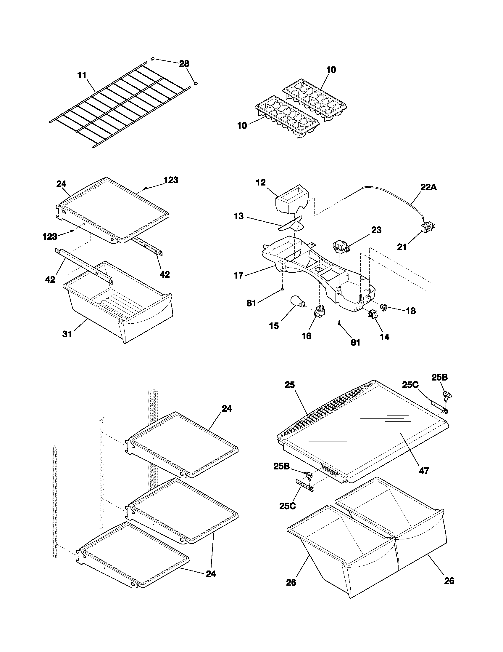 Frigidaire FRT21KR6AQ2 shelves diagram