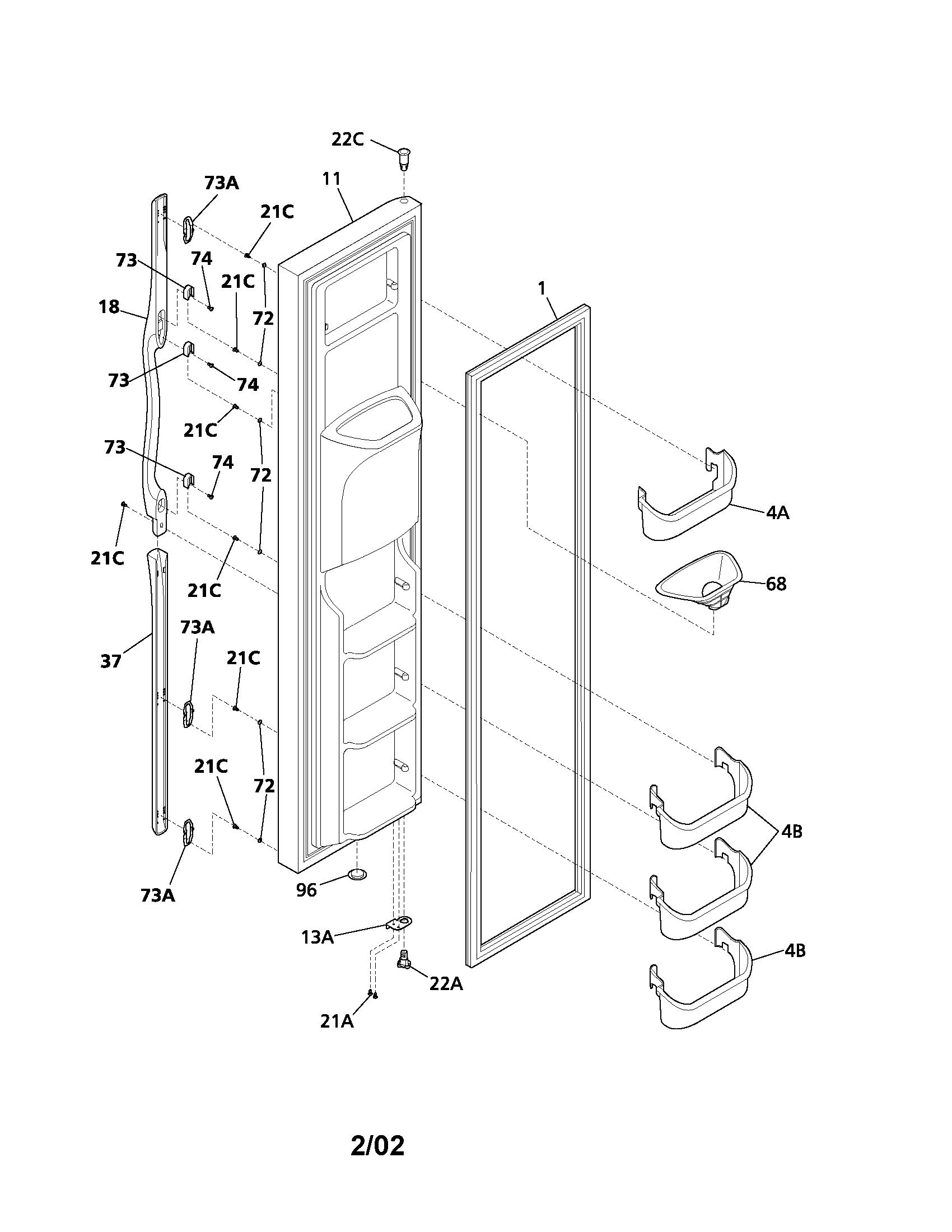 Frigidaire FRS26H5ASB1 freezer door diagram