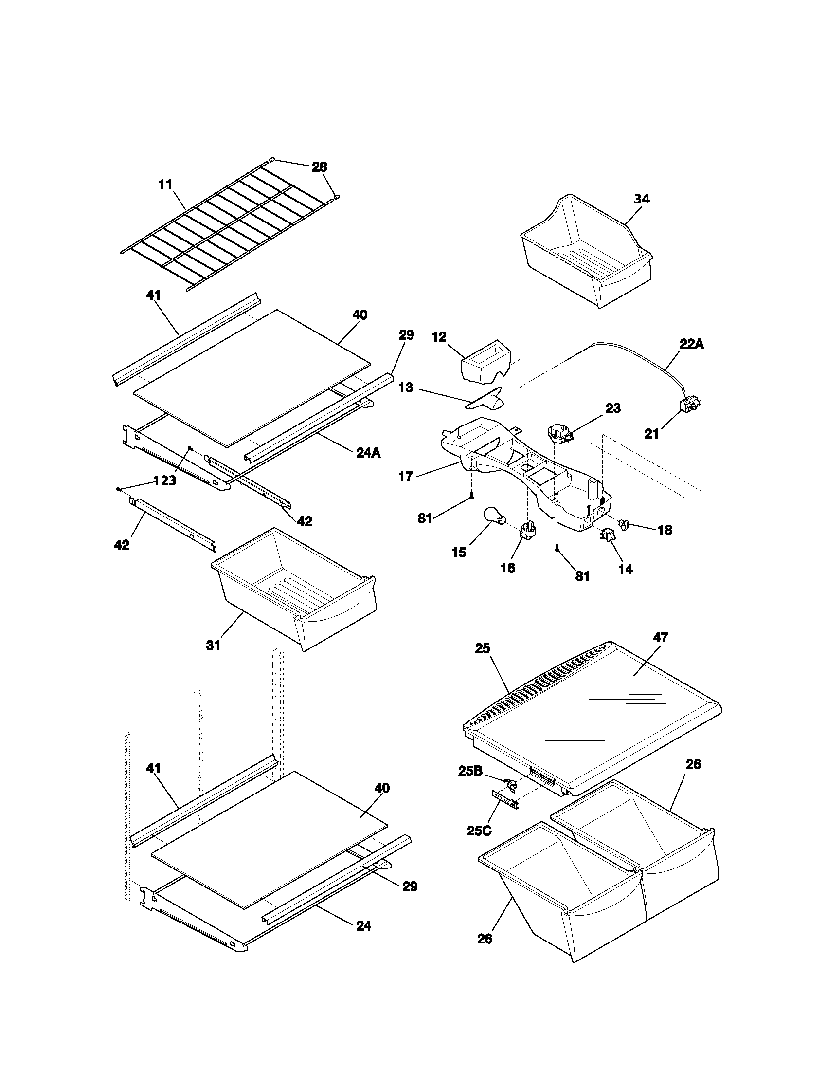 Kenmore 25371832104 shelves diagram