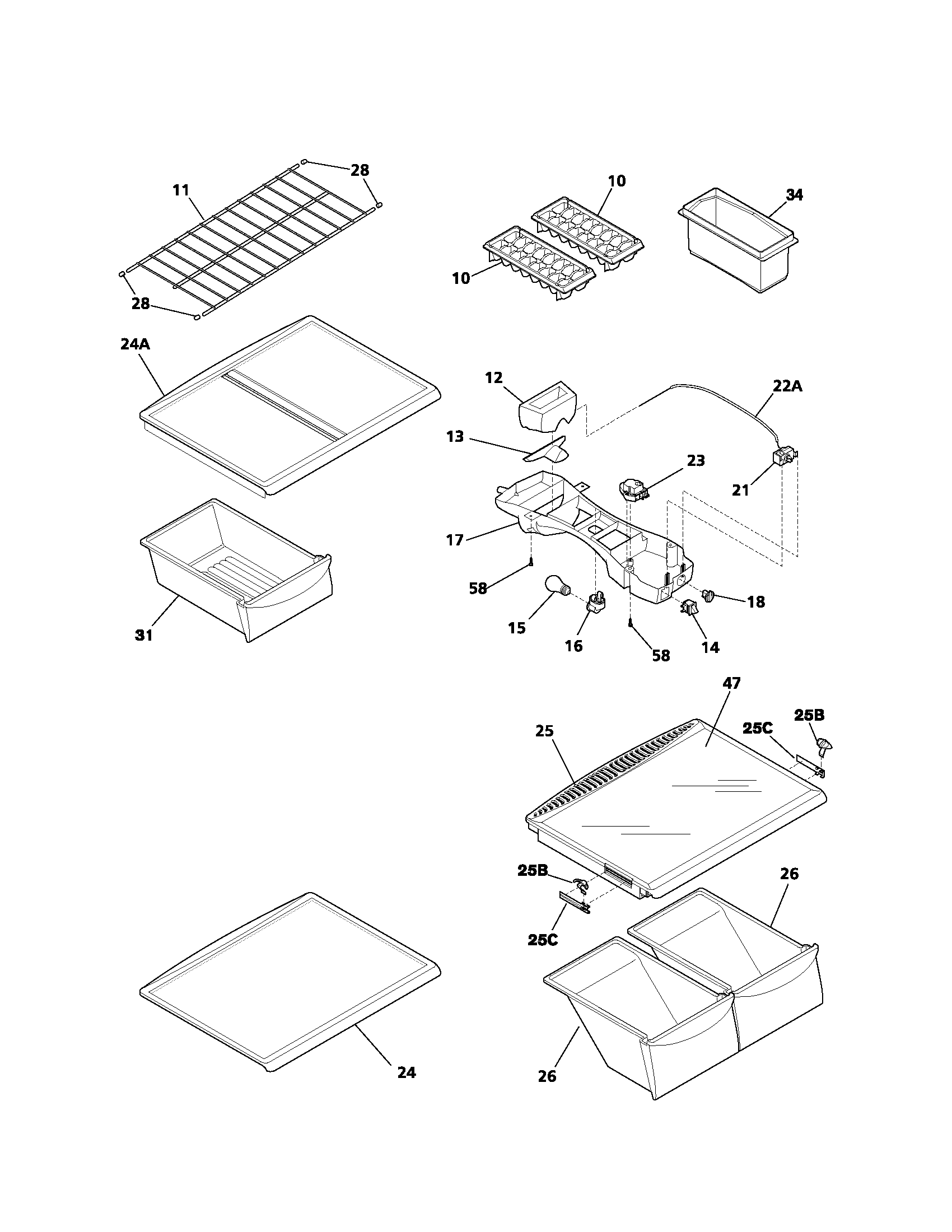 Kenmore 2536188410A shelves diagram