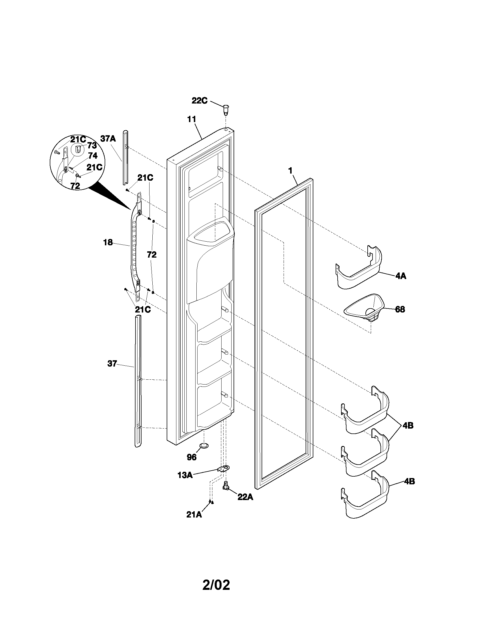 Kenmore 25351622104 freezer door diagram