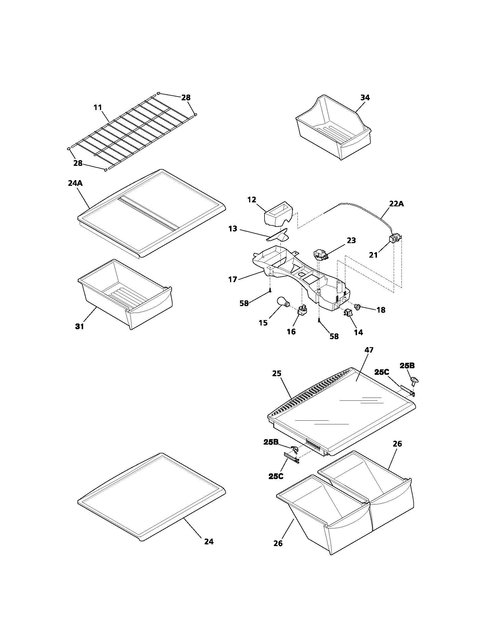 Kenmore 2537188410A shelves diagram