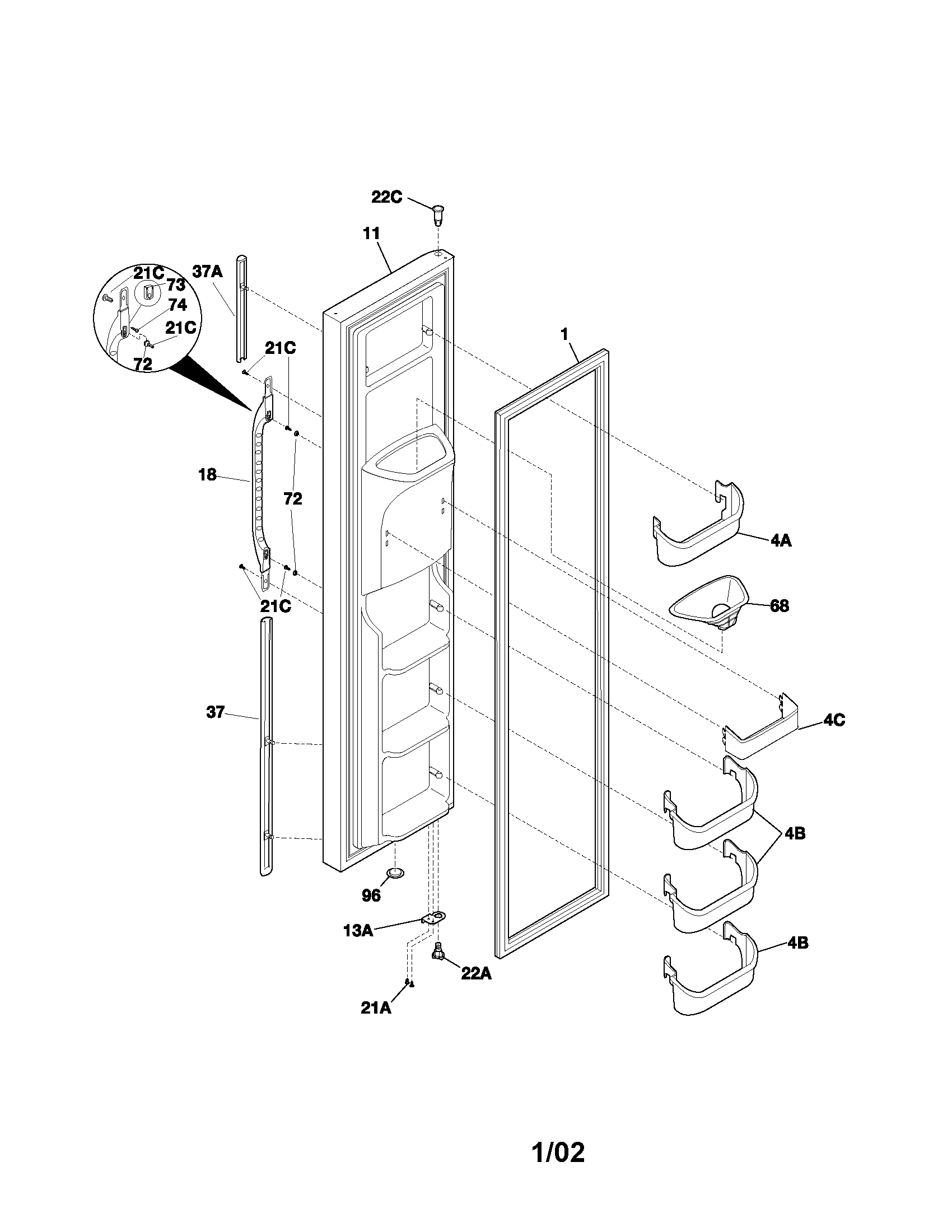Kenmore 25351693103 freezer door diagram