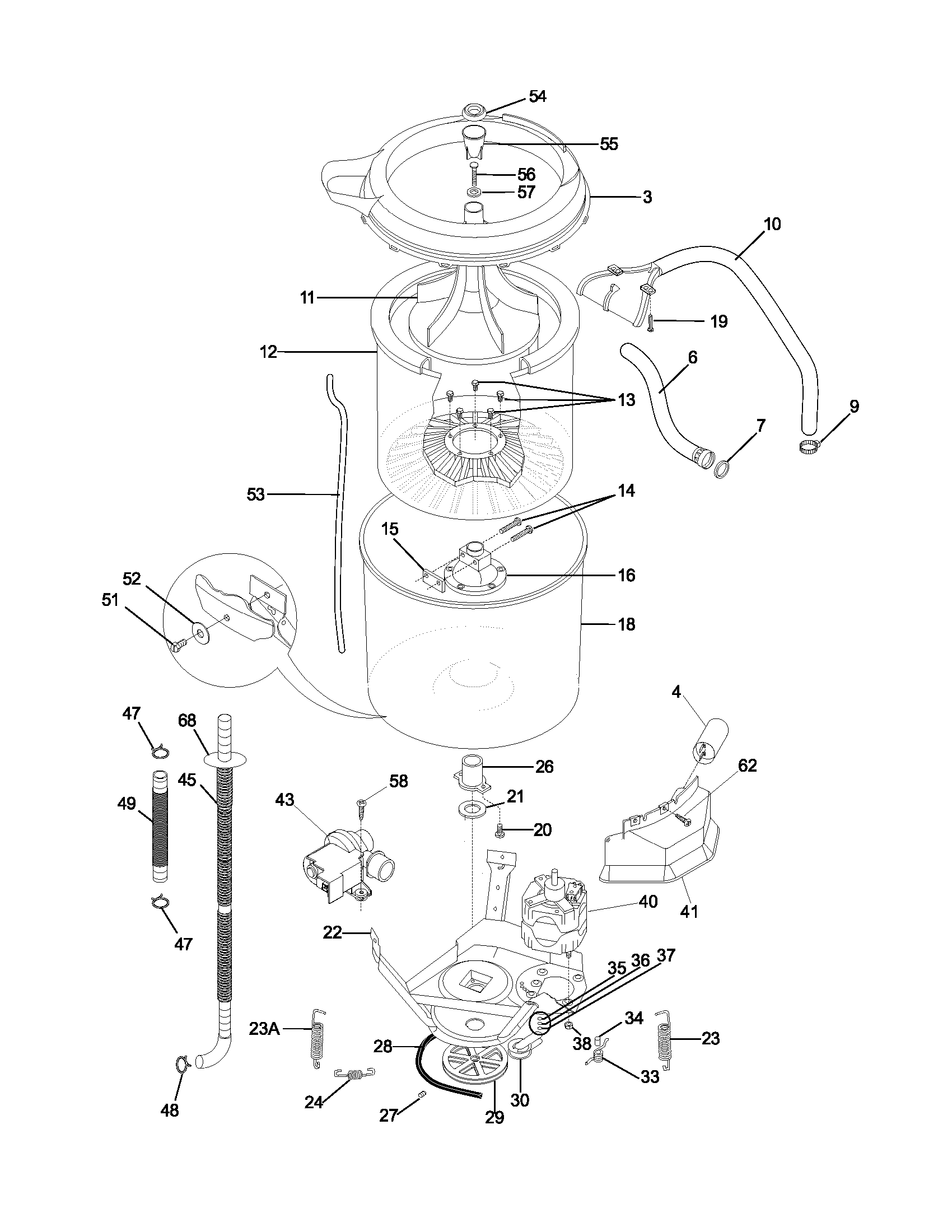 Frigidaire FWS1233AS0 wshr mtr,hose diagram
