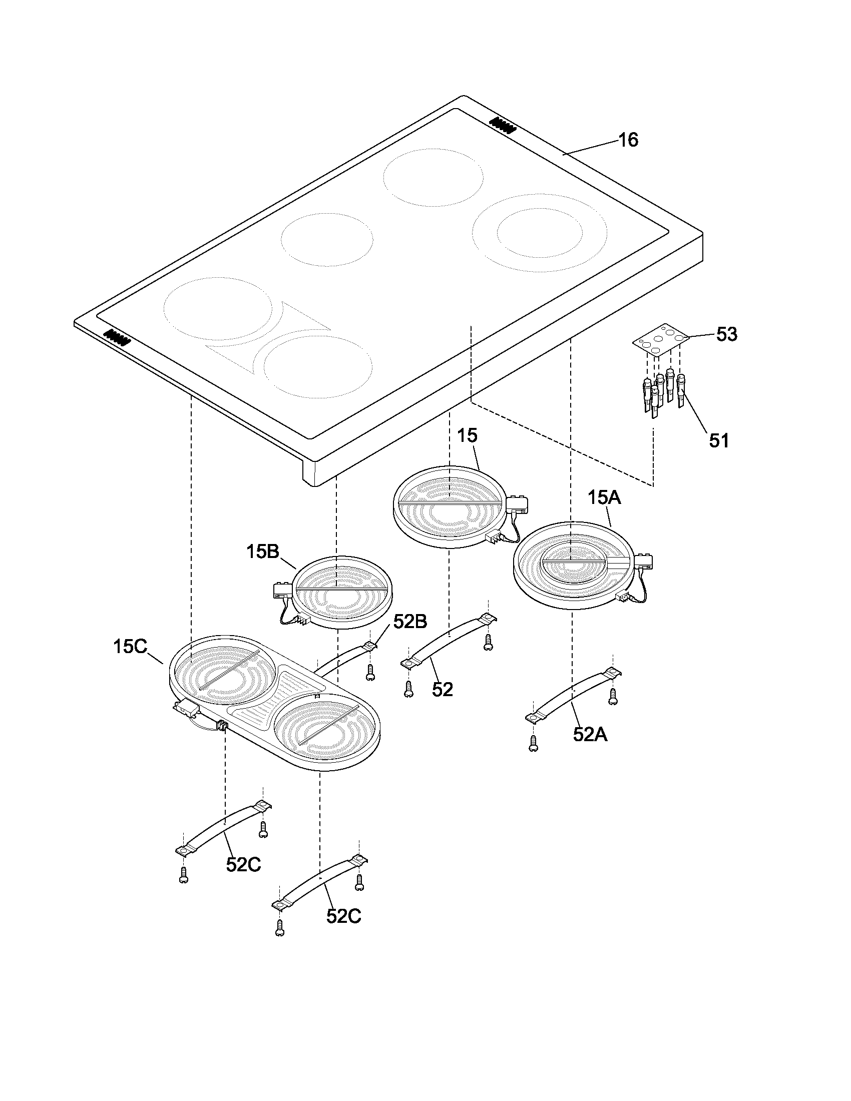 Frigidaire PLEF489ACB cooktop diagram