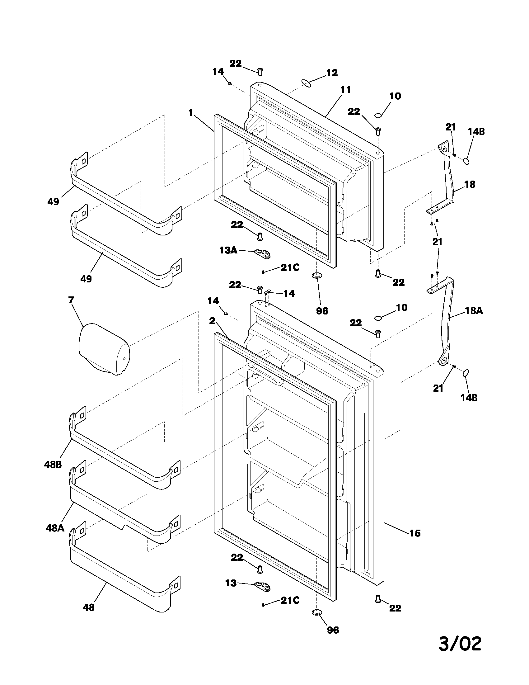Frigidaire FRT18S6AW3 door diagram
