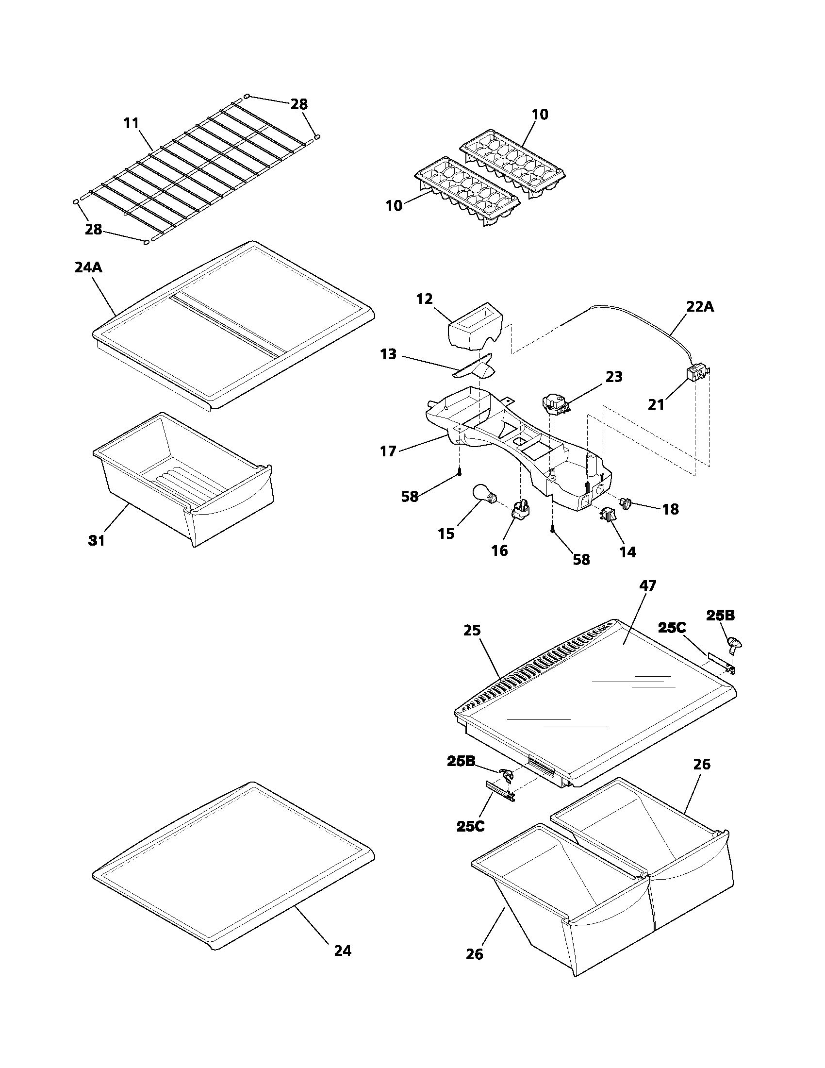 Frigidaire FRT18S6AW3 shelves diagram