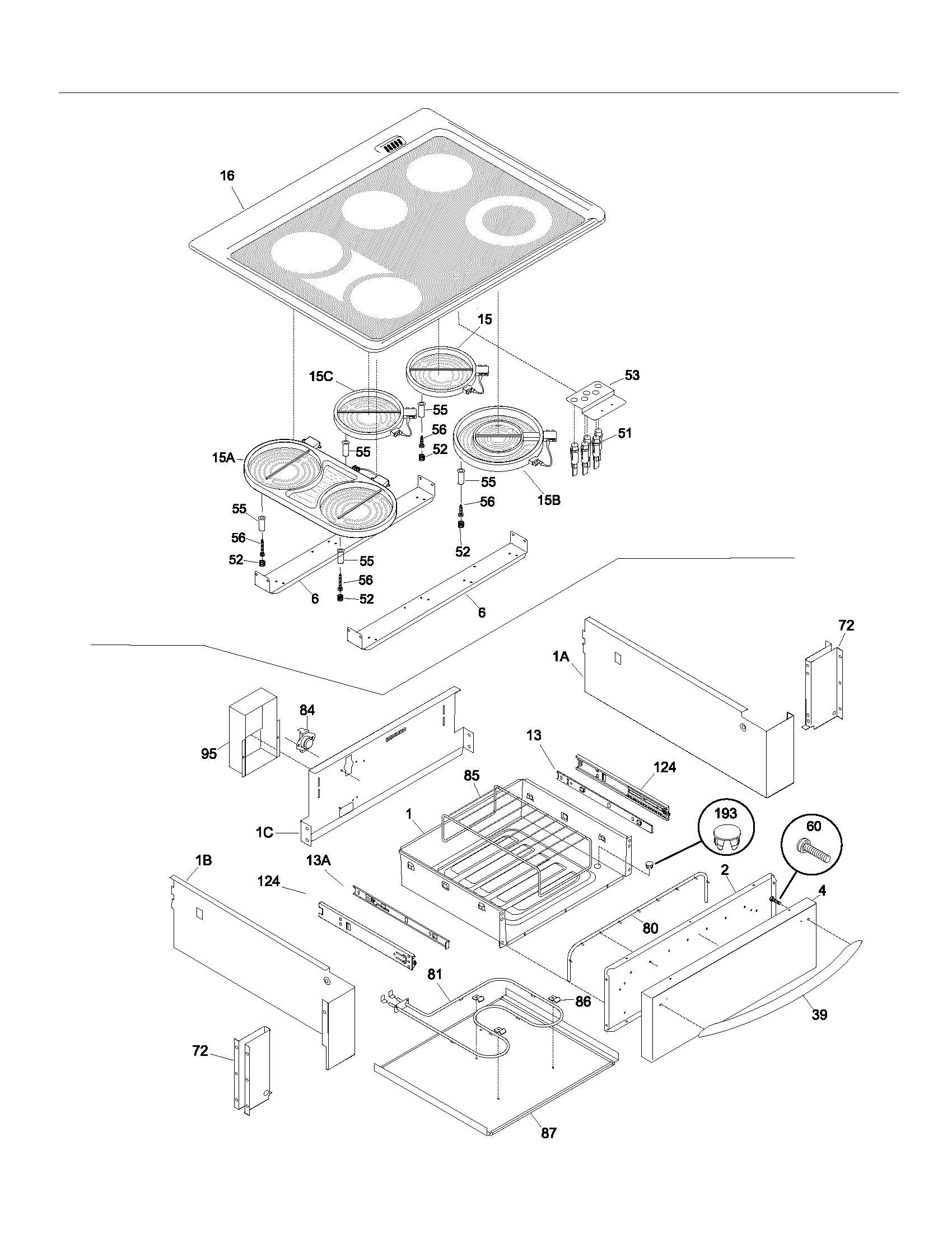 Frigidaire PLES389ACB top/drawer diagram