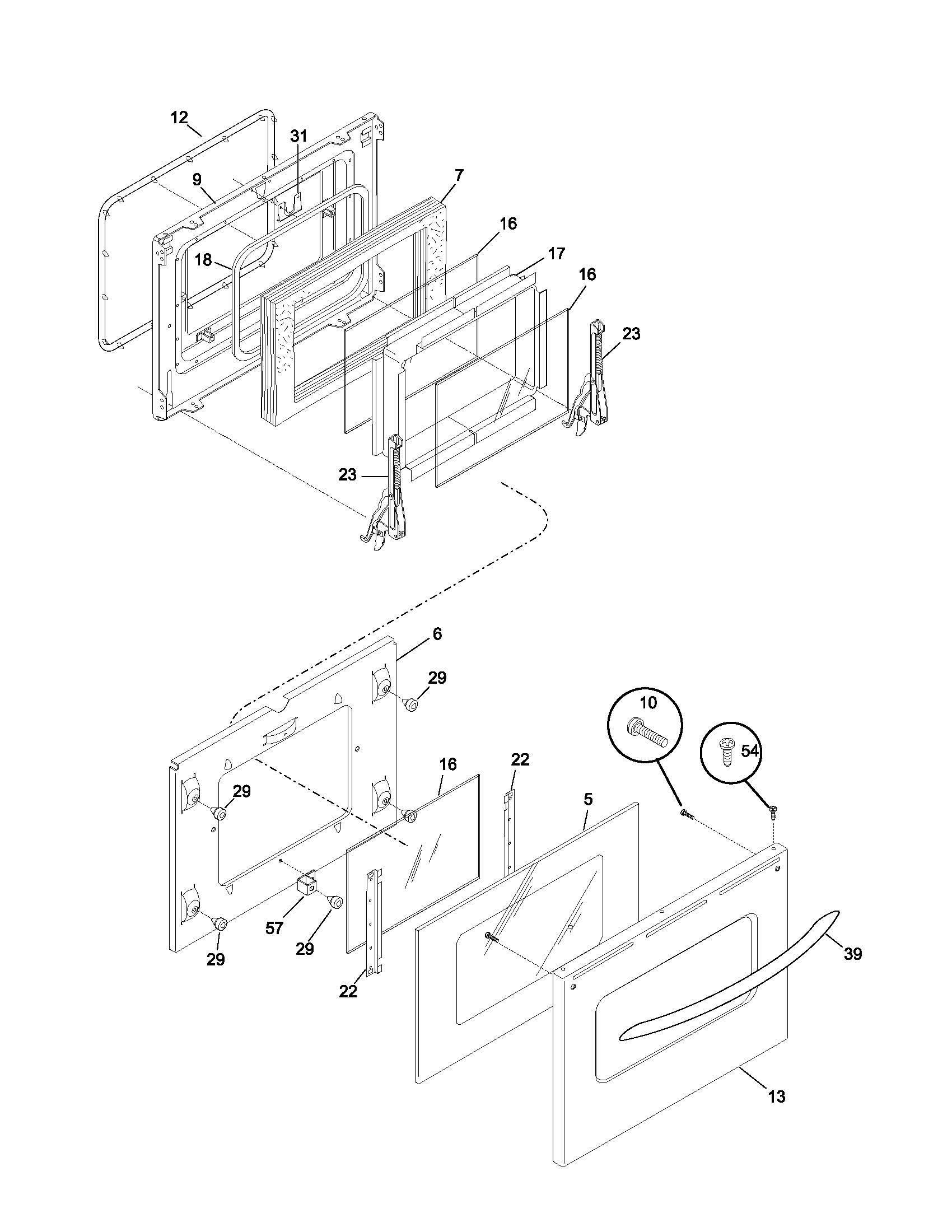 Frigidaire PLES389ACB door diagram
