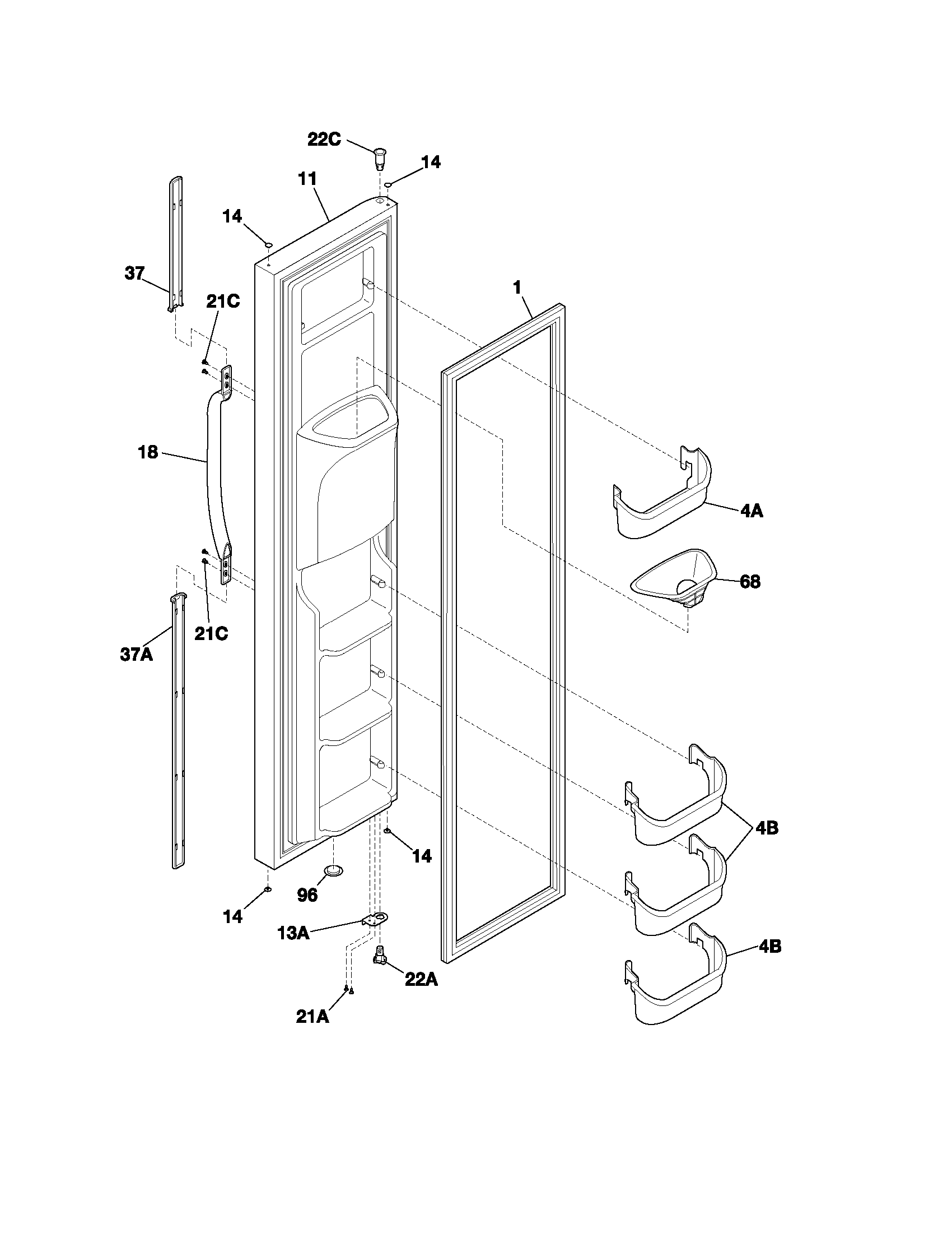 Frigidaire FRS26SM4AW0 freezer door diagram