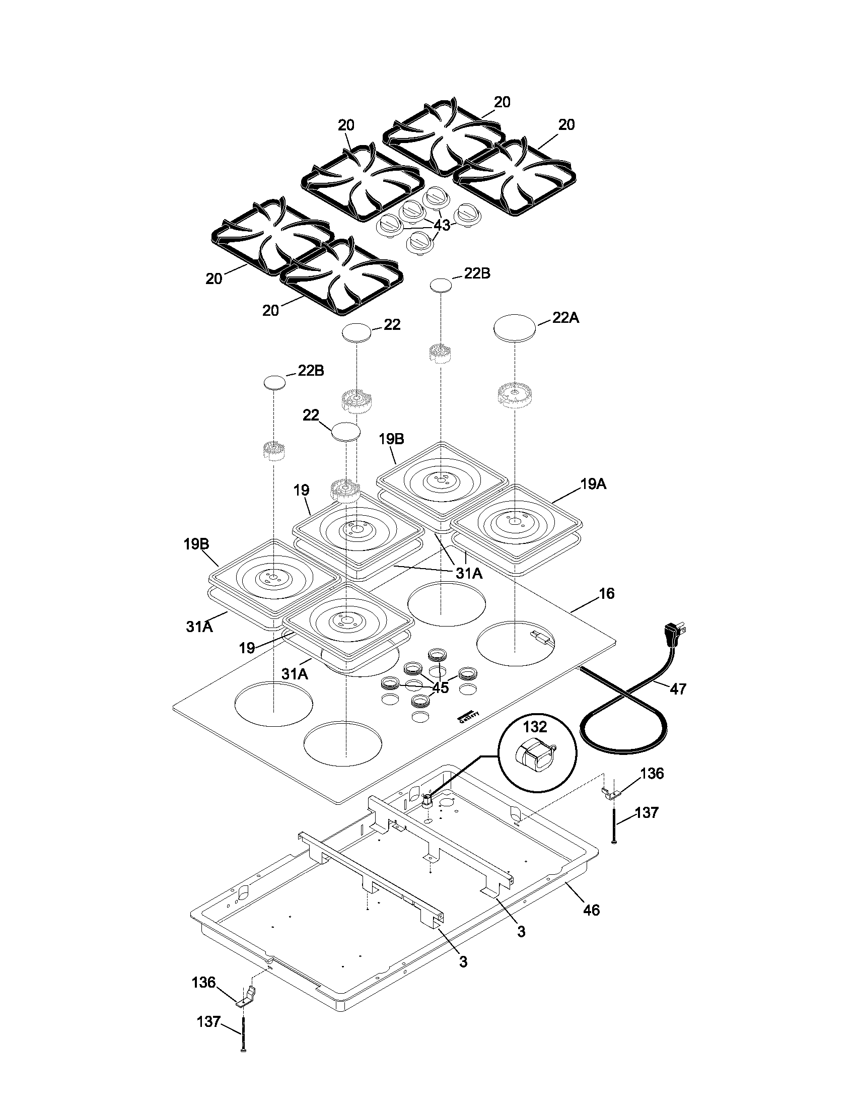Frigidaire GLGC36S8ASB main top diagram
