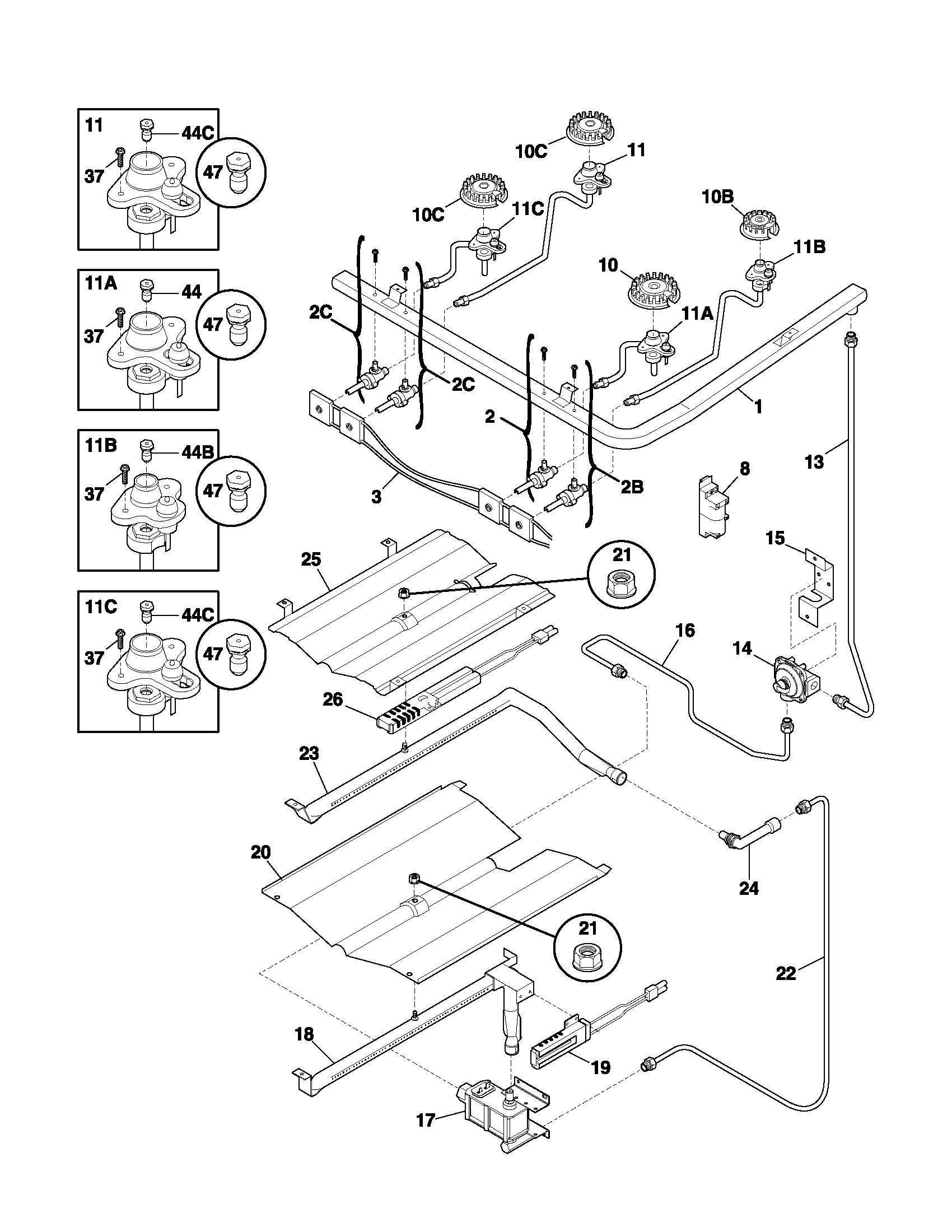 Frigidaire NGSG3PZAQE burner diagram