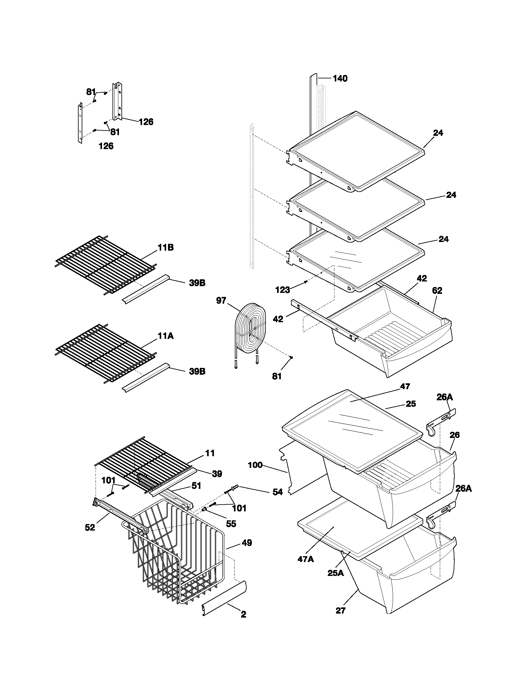 Frigidaire FRS23KR4AQ4 shelves diagram