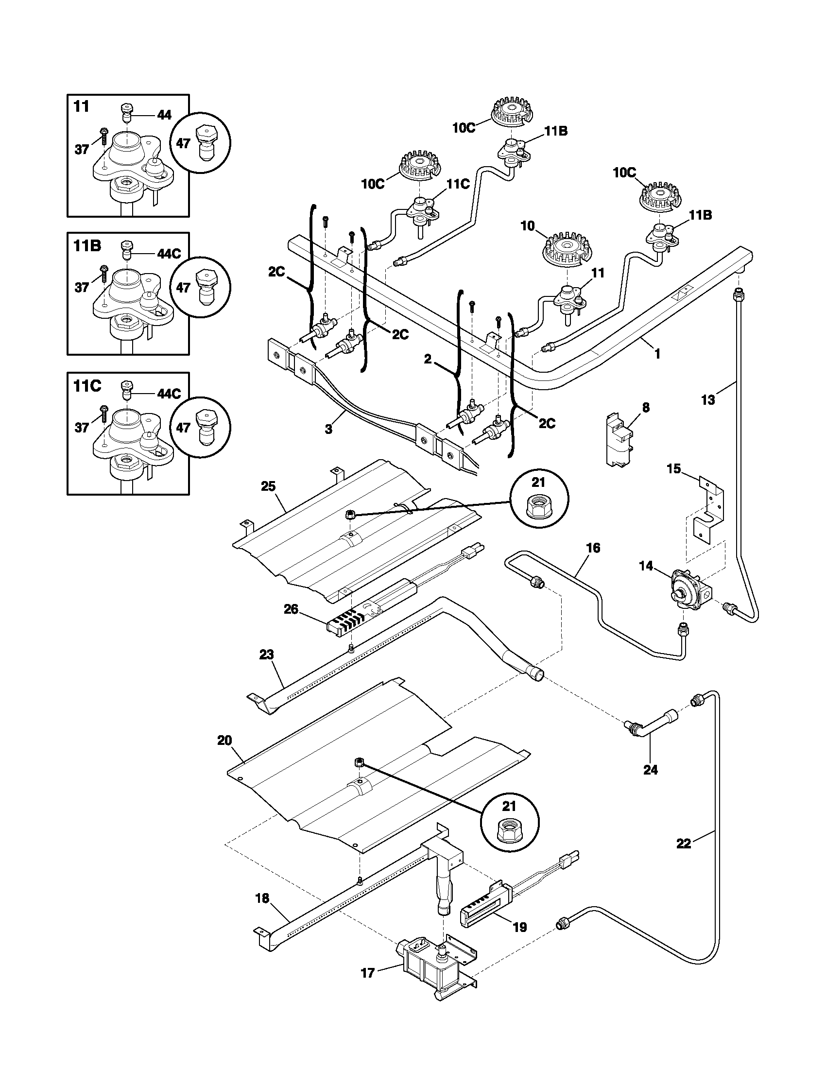 Frigidaire FGF366BCA burner diagram