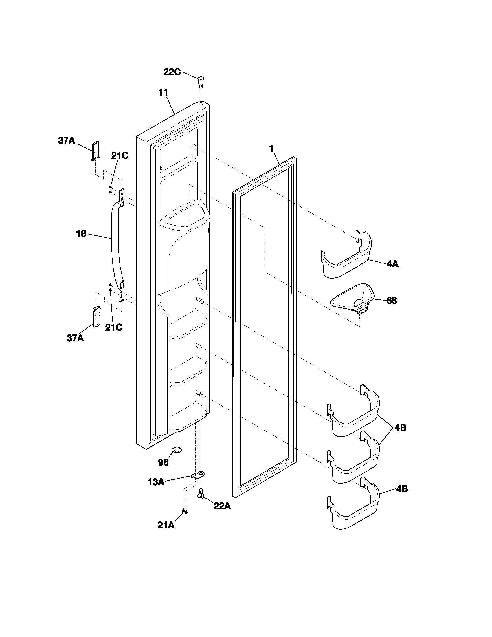 Frigidaire FRS26R2AQ2 freezer door diagram
