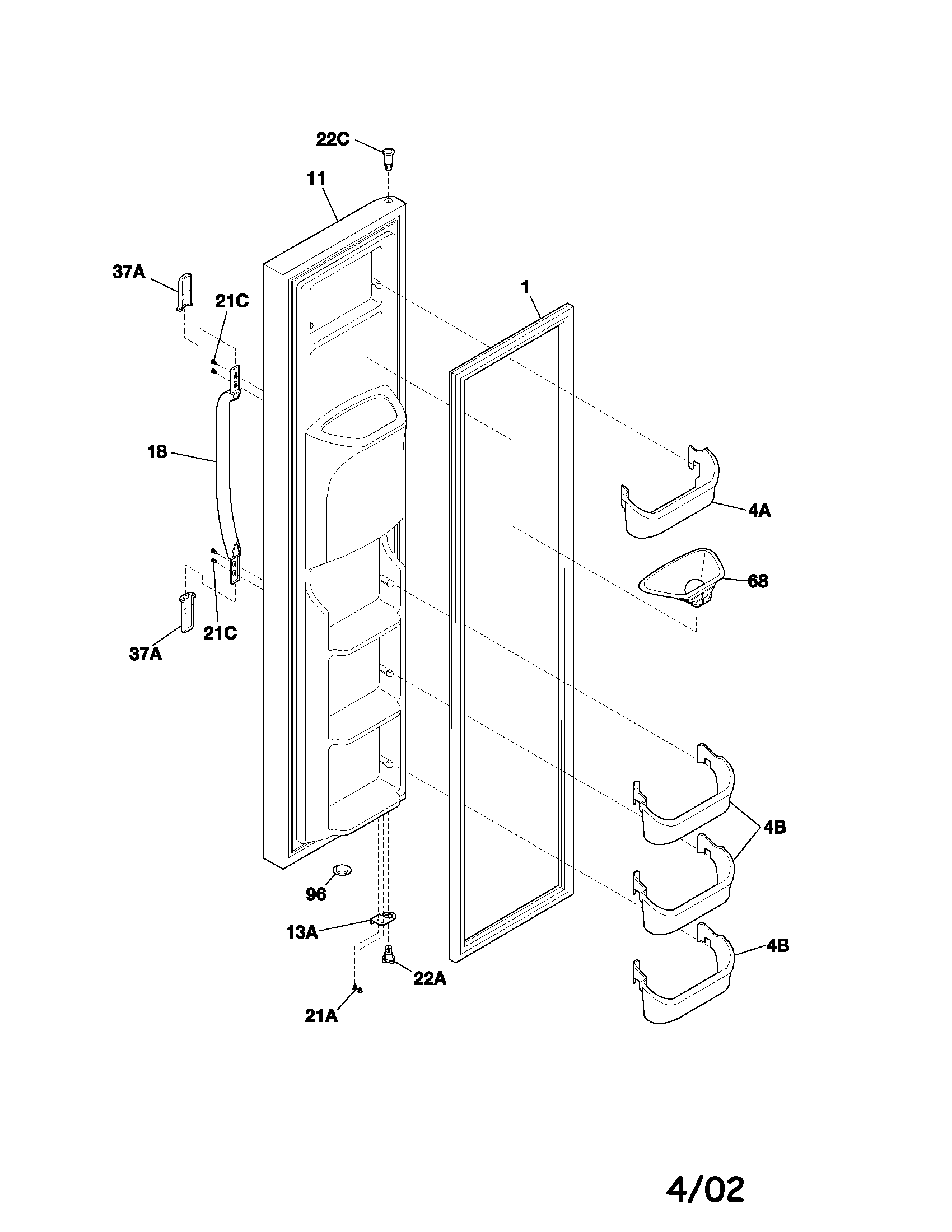 White-Westinghouse WRS23MW3AQ3 freezer door diagram