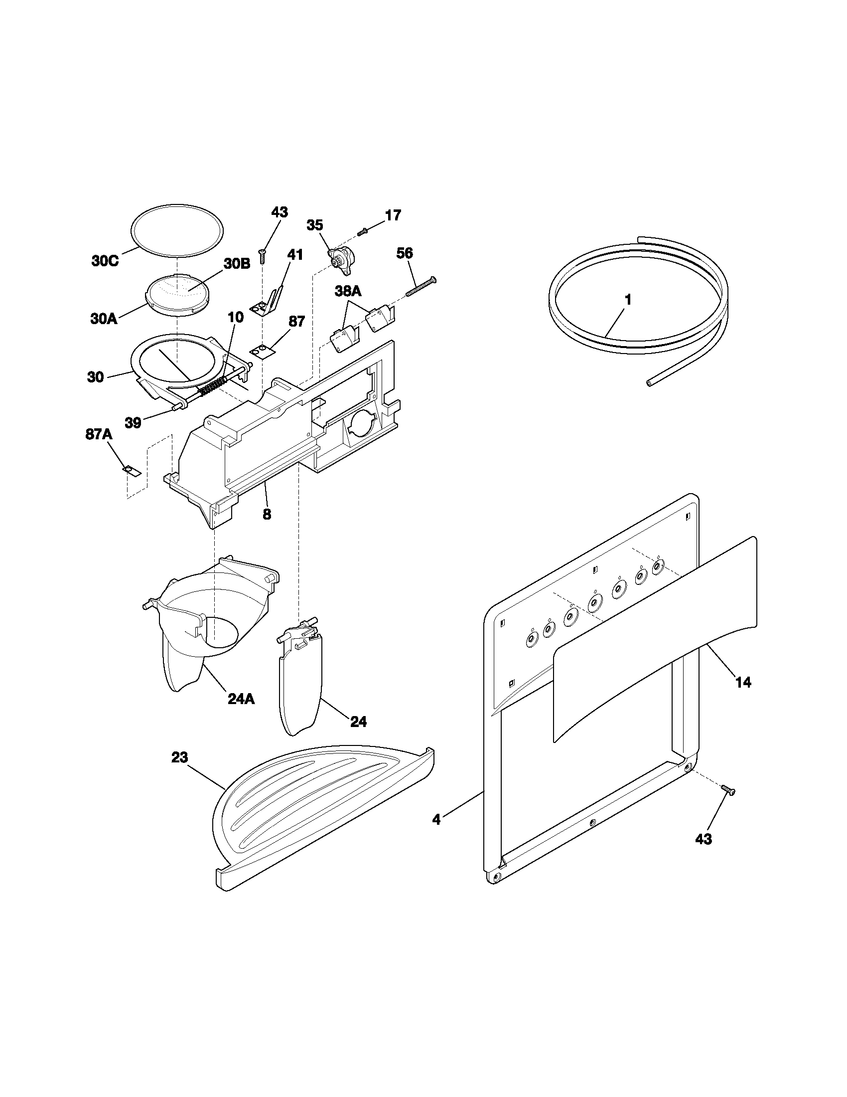 White-Westinghouse WRS23MW3AQ3 ice & water dispenser diagram