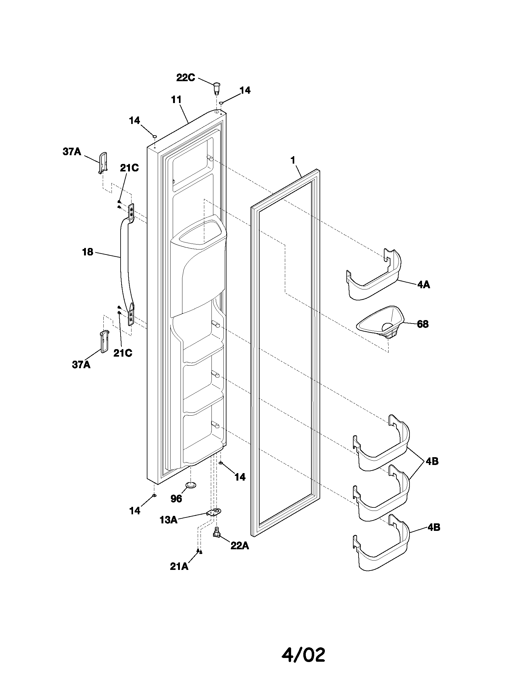 White-Westinghouse WRS26MF5AQ1 freezer door diagram