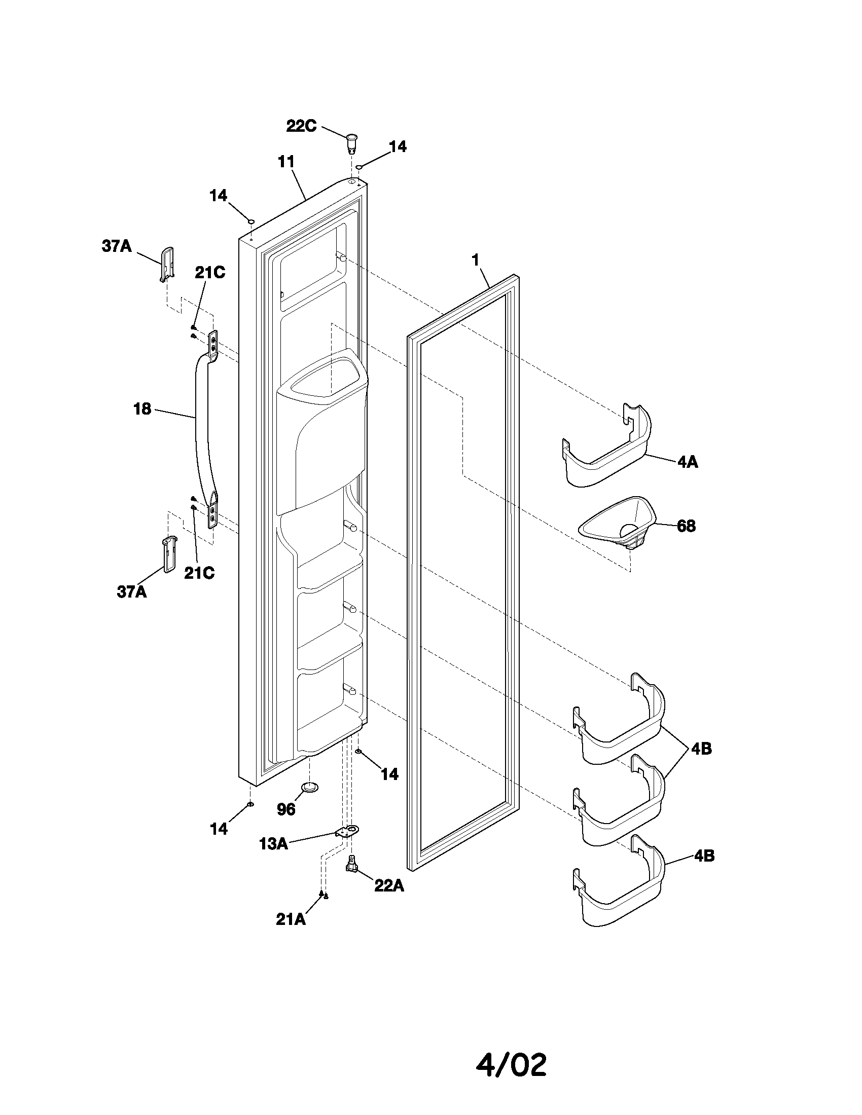 Frigidaire FRS26W2AQ2 freezer door diagram