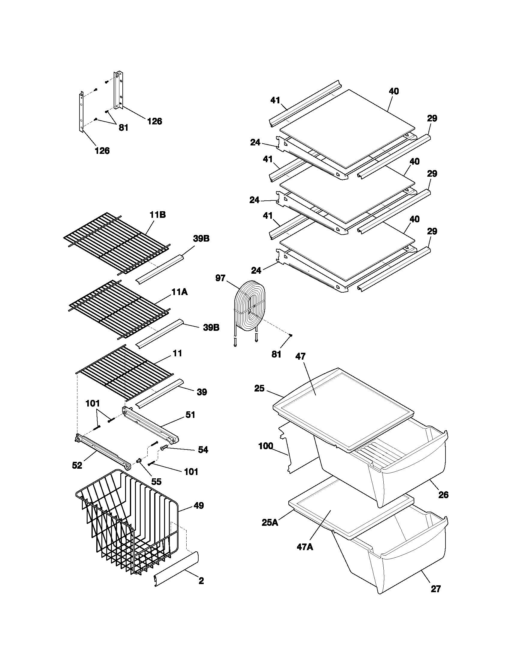 Frigidaire FRS26W2AQ2 shelves diagram