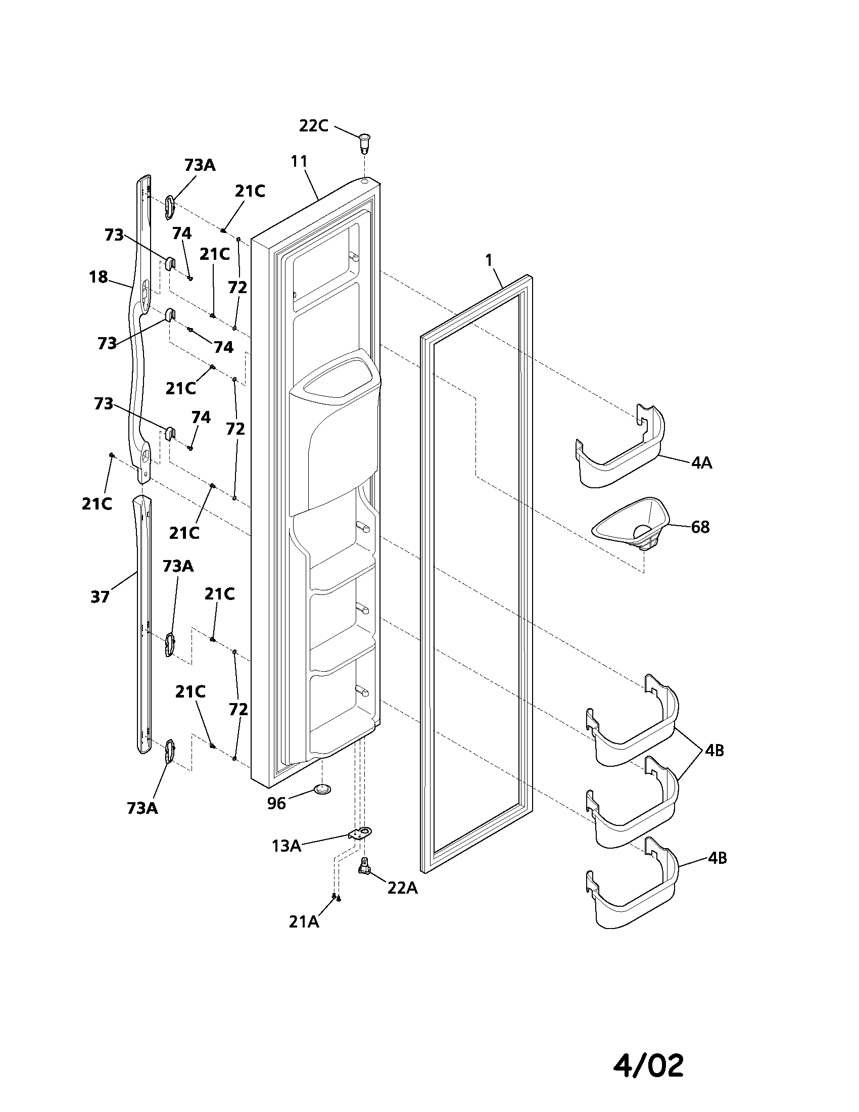 Frigidaire FRS26HF5AW1 freezer door diagram