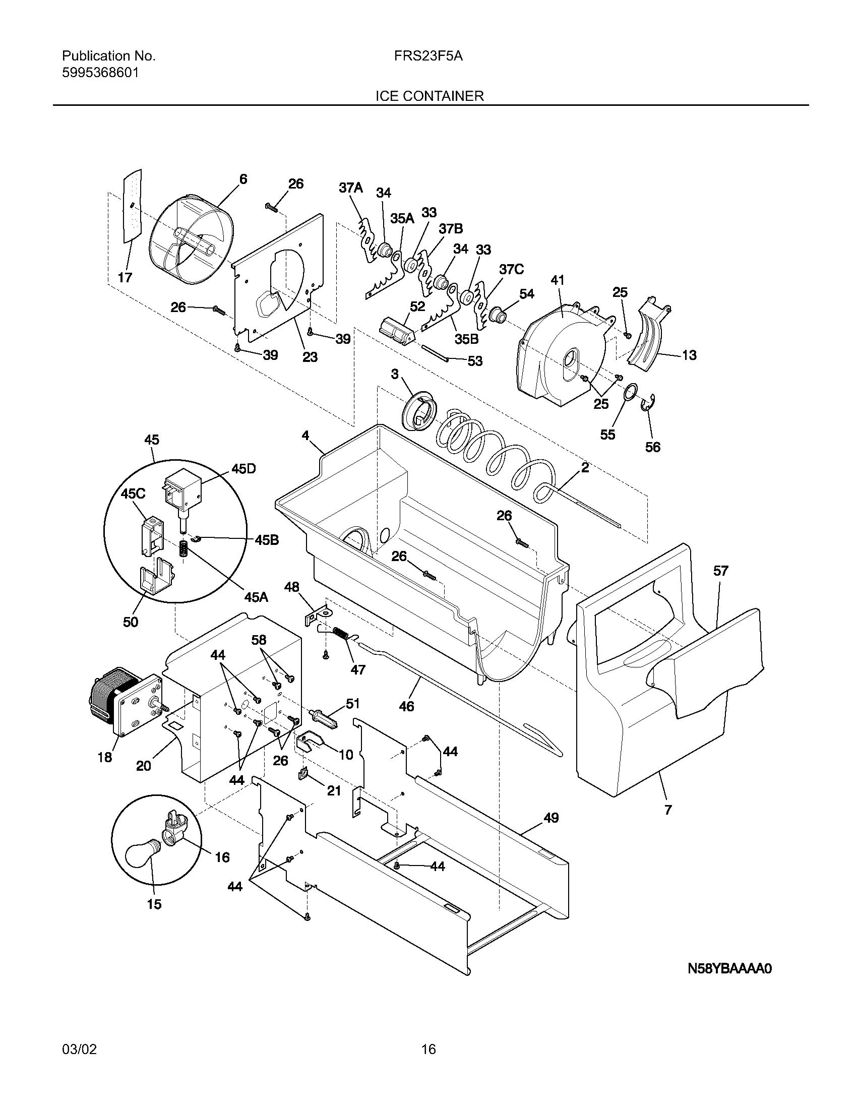 Frigidaire FRS23F5AQ3 ice container diagram
