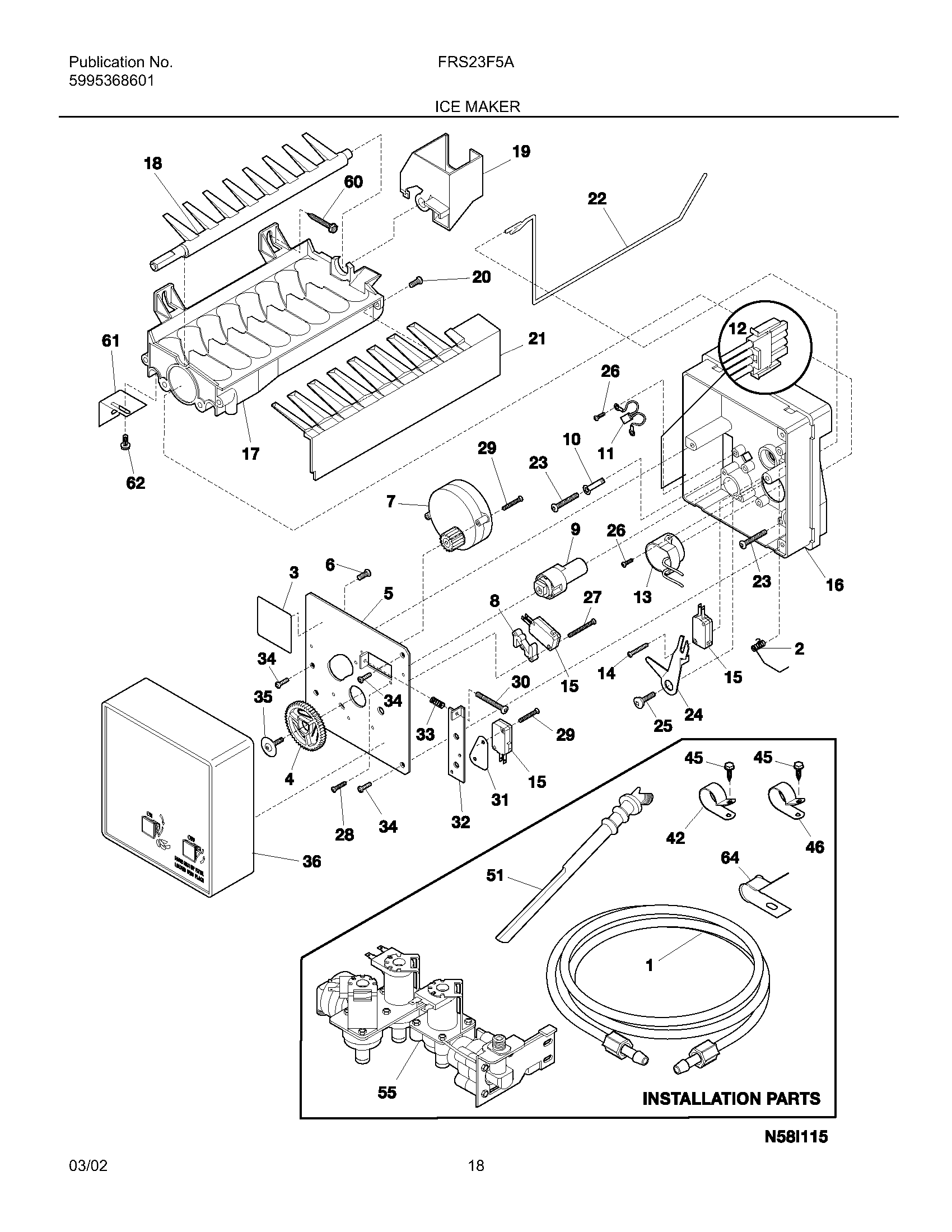 Frigidaire FRS23F5AQ3 ice maker diagram