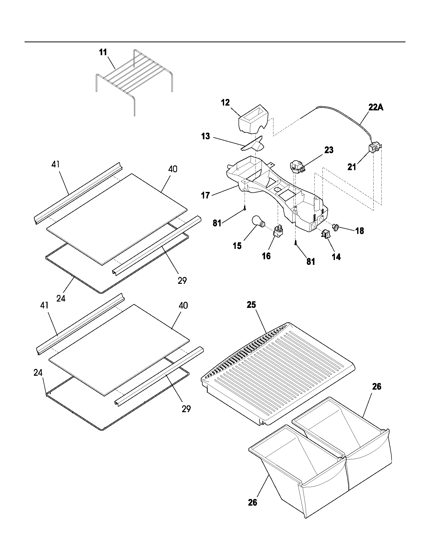 Frigidaire FRT15G4AW0 shelves diagram