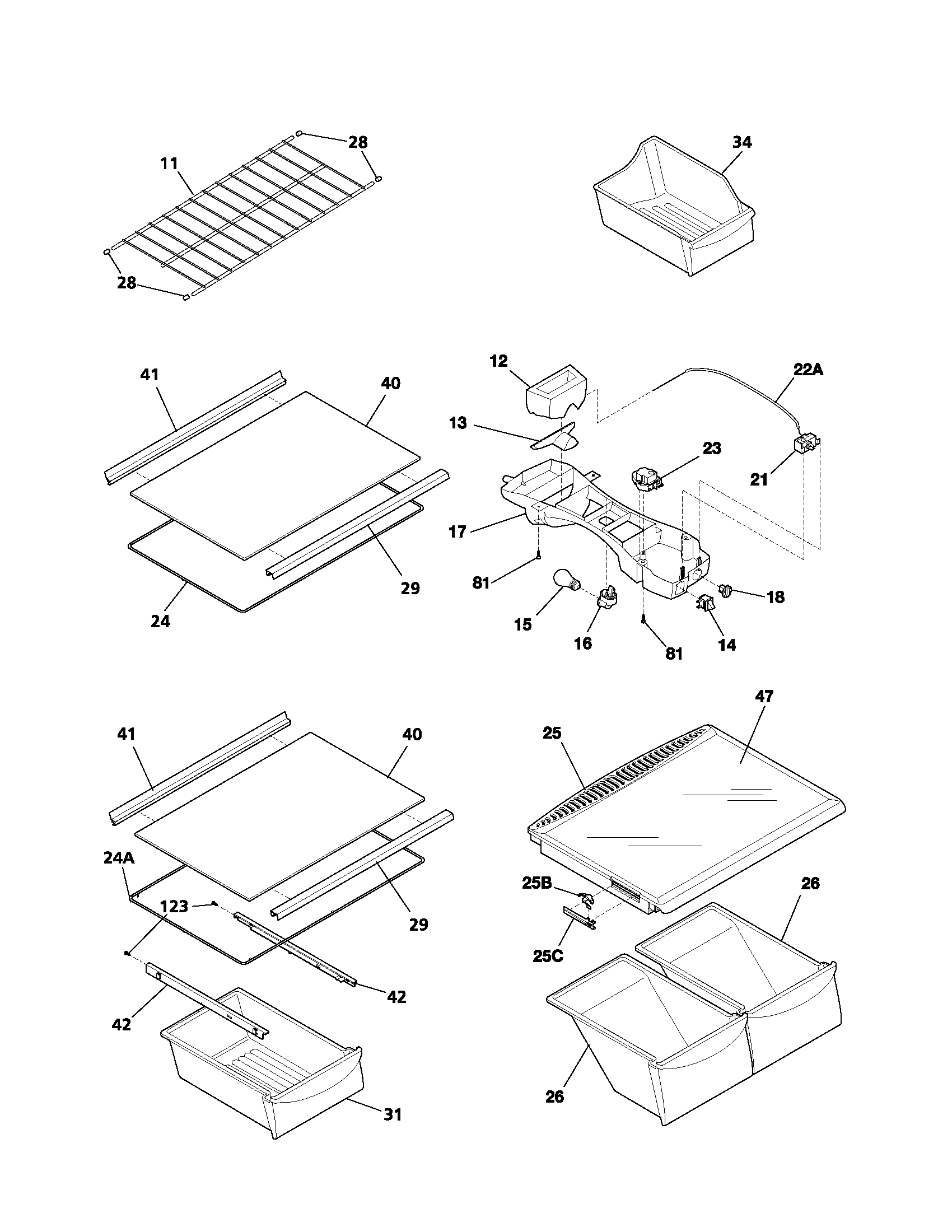Frigidaire FRT18IG4AW4 shelves diagram