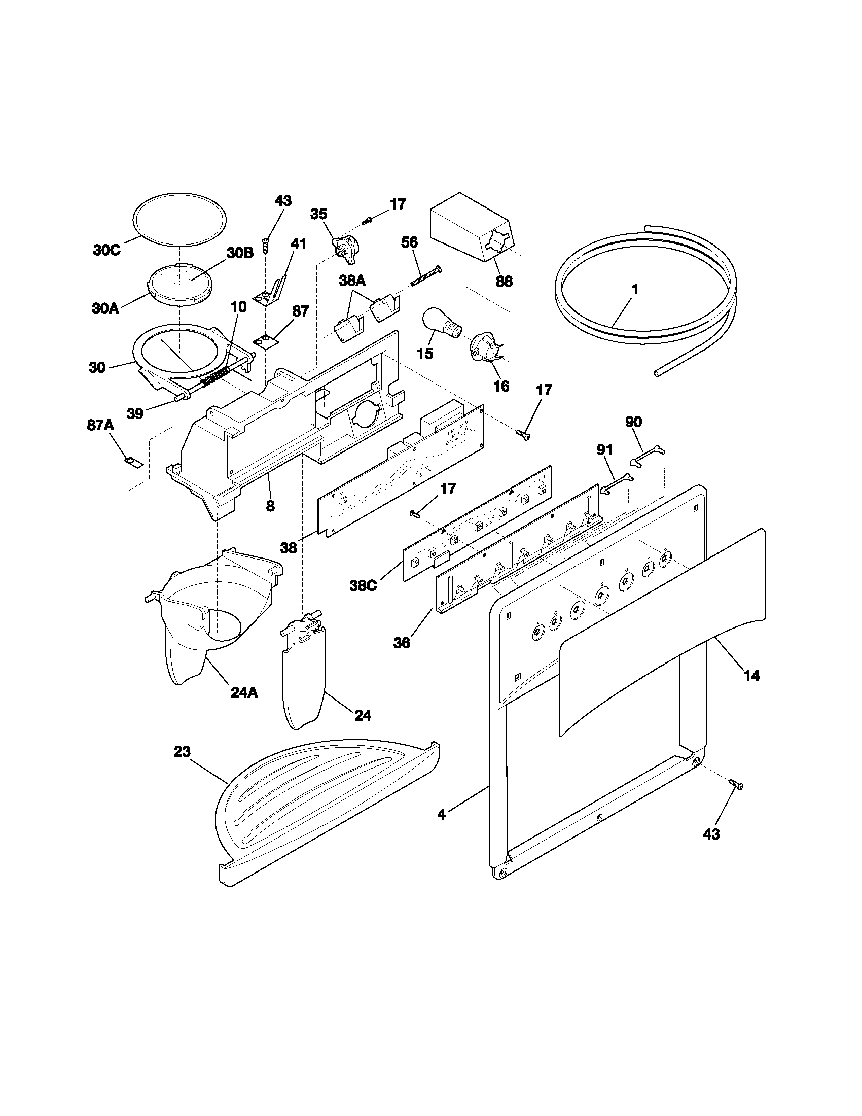 Frigidaire FRS26F5AB1 ice & water dispenser diagram