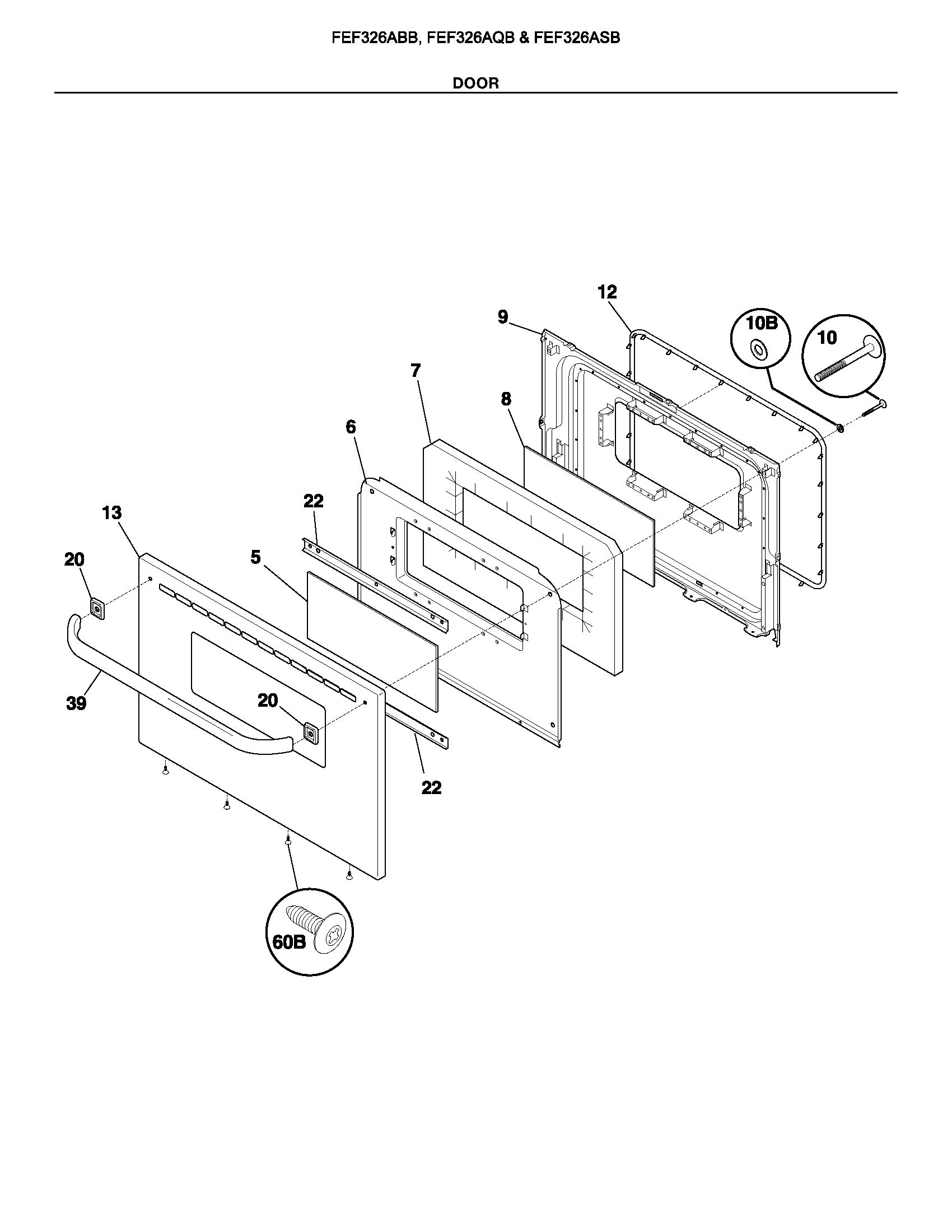 Frigidaire FEF326ASB door diagram