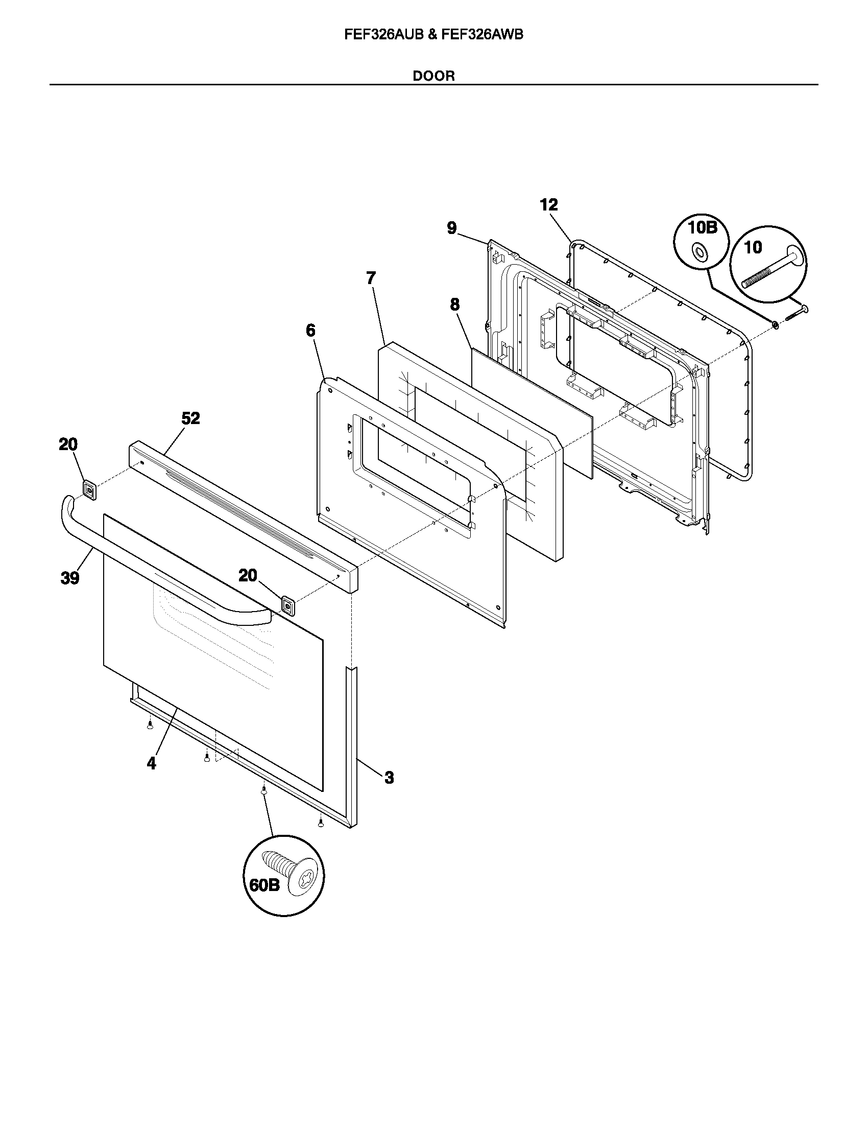 Frigidaire FEF326ASB door diagram