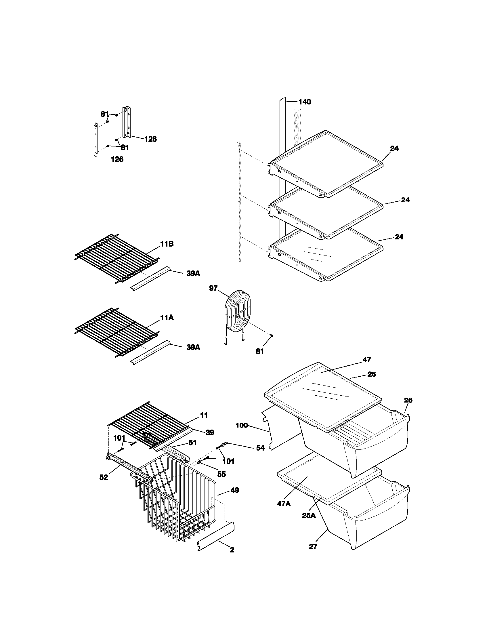 Kenmore 25352339200 shelves diagram