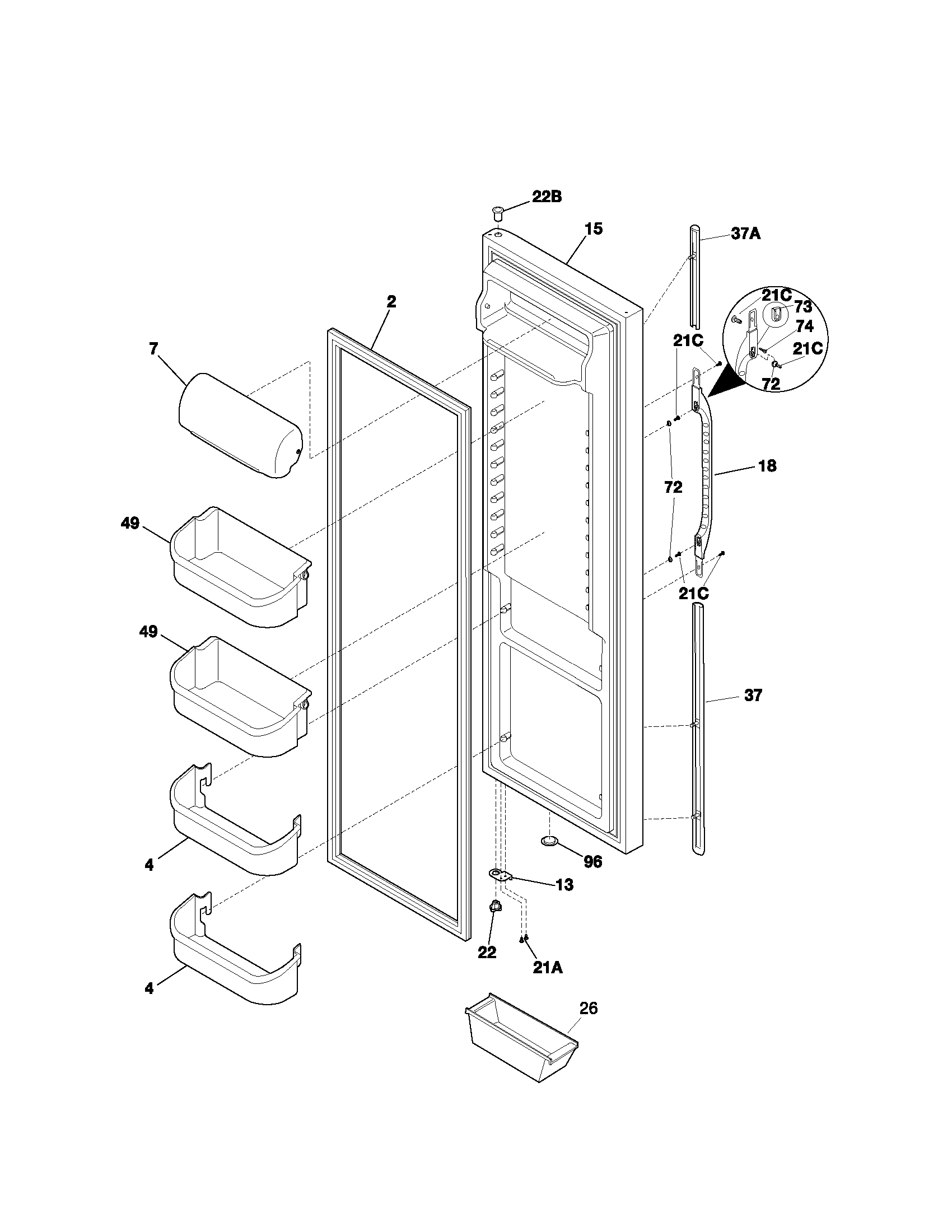 Kenmore 25352324200 refrigerator door diagram