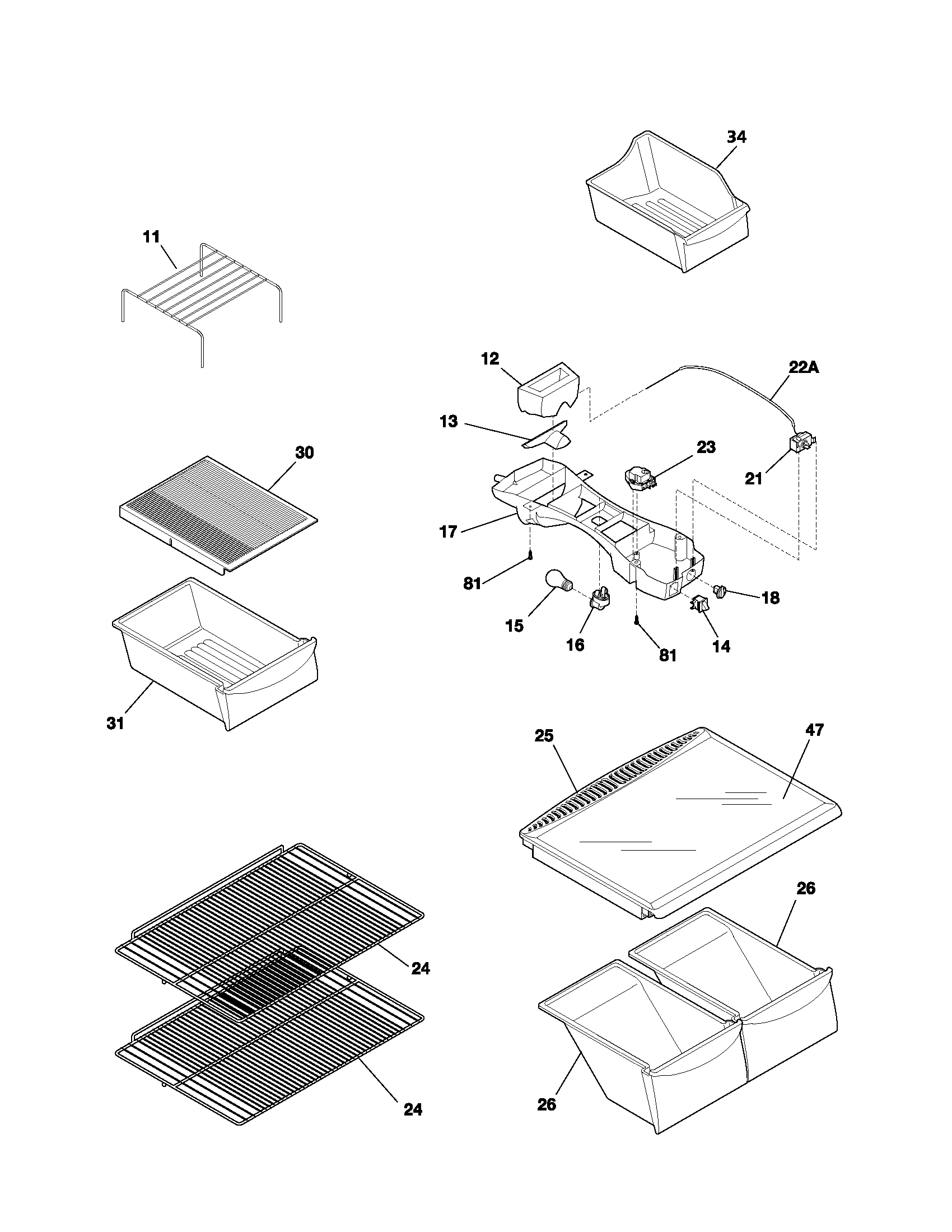 Frigidaire FRT18IB4AT4 shelves diagram