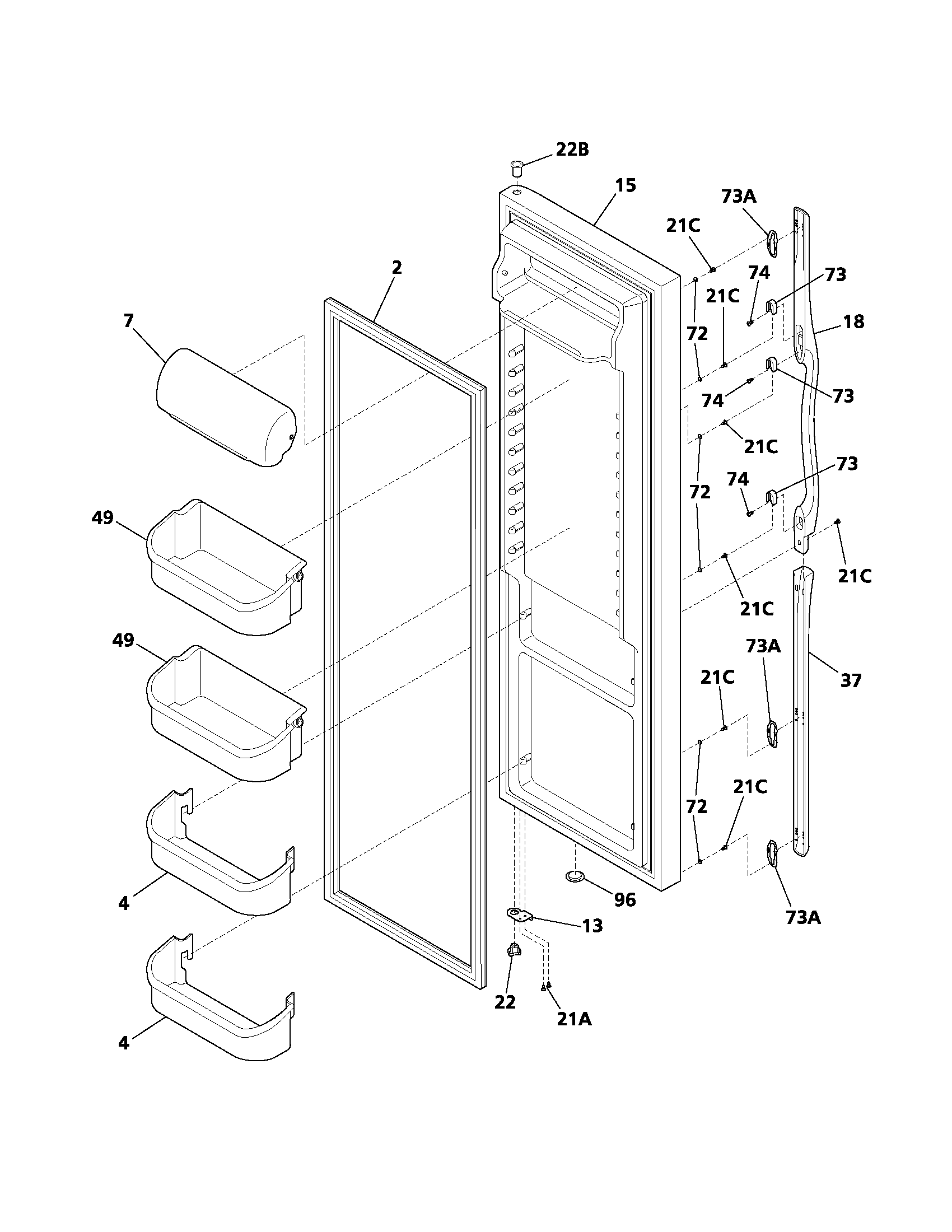 Frigidaire FRS26F5AQ3 refrigerator door diagram