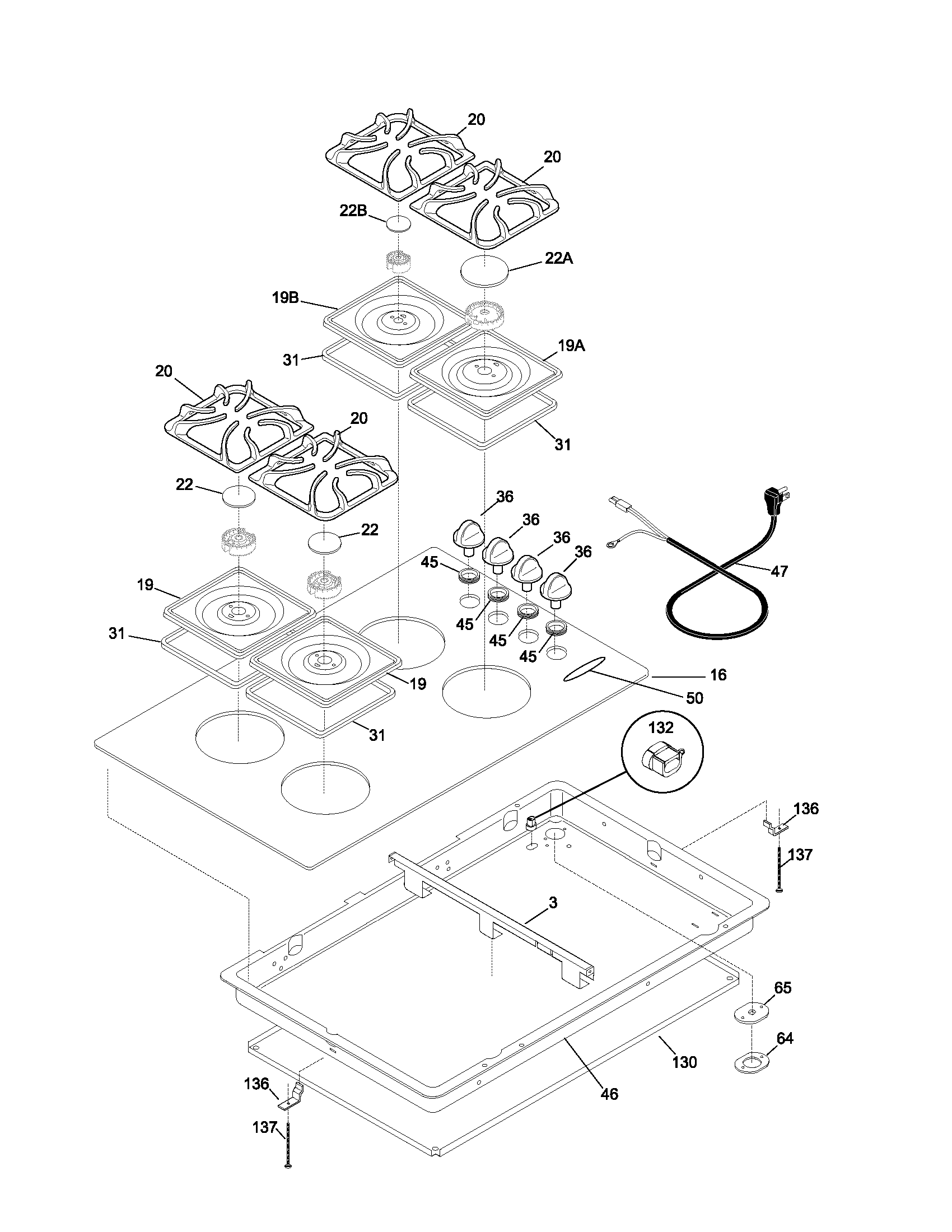 Frigidaire GLGC30S8KSA maintop diagram