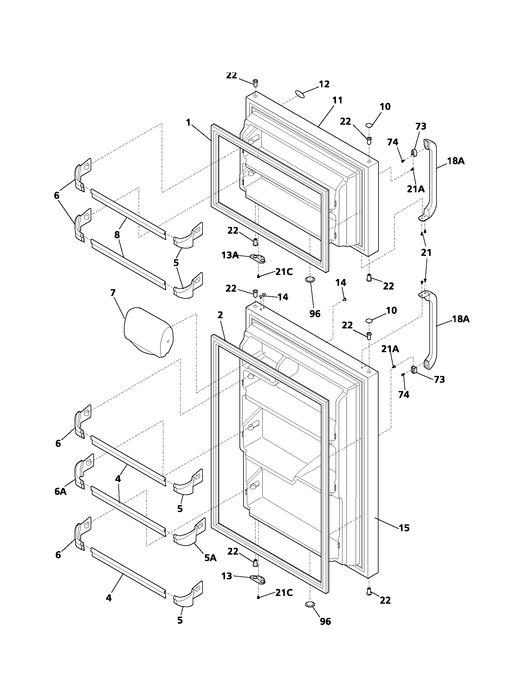 White-Westinghouse WRT18G4AW4 doors diagram