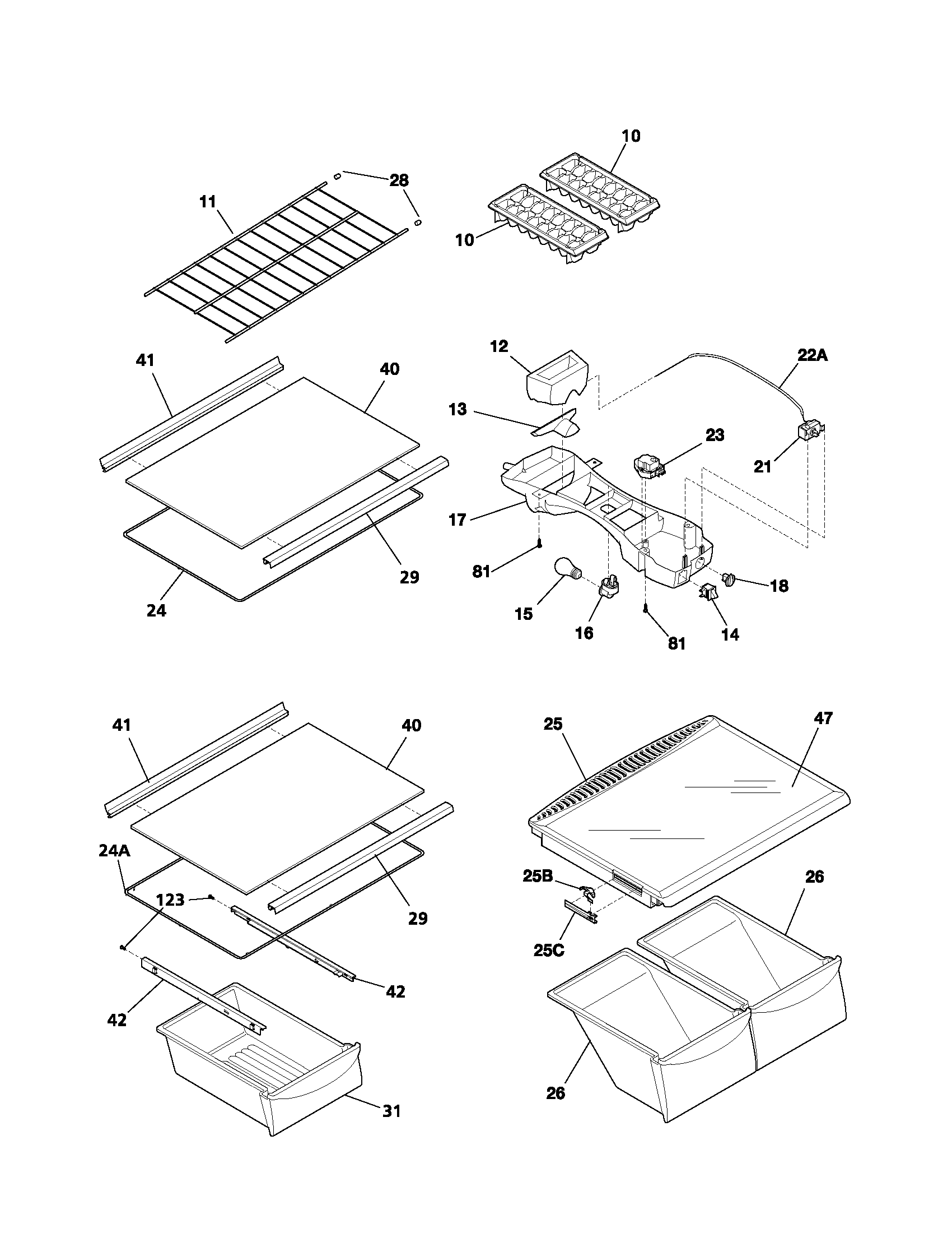 Frigidaire FRT18G4AW8 shelves diagram