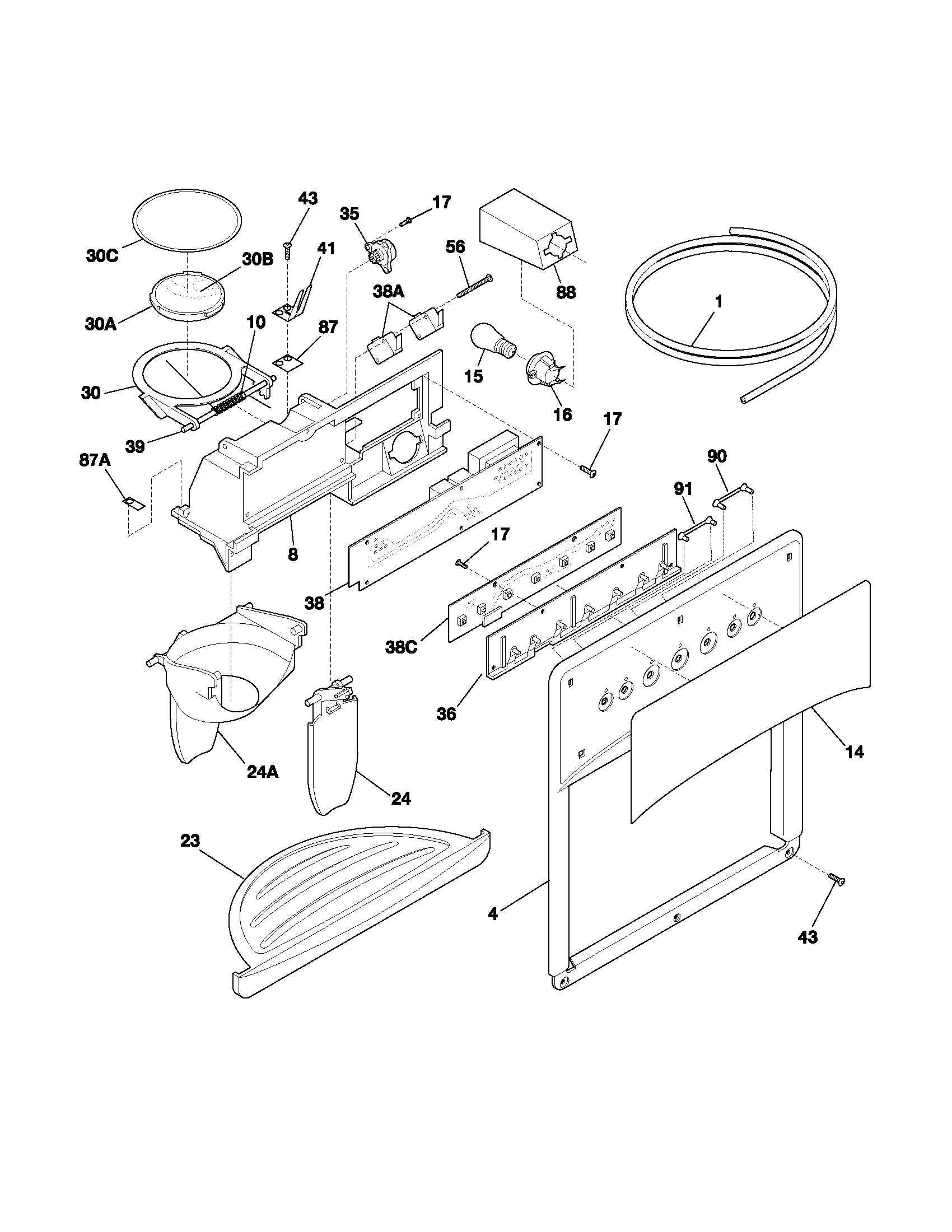 Frigidaire GLRS264ZAB4 dispenser diagram