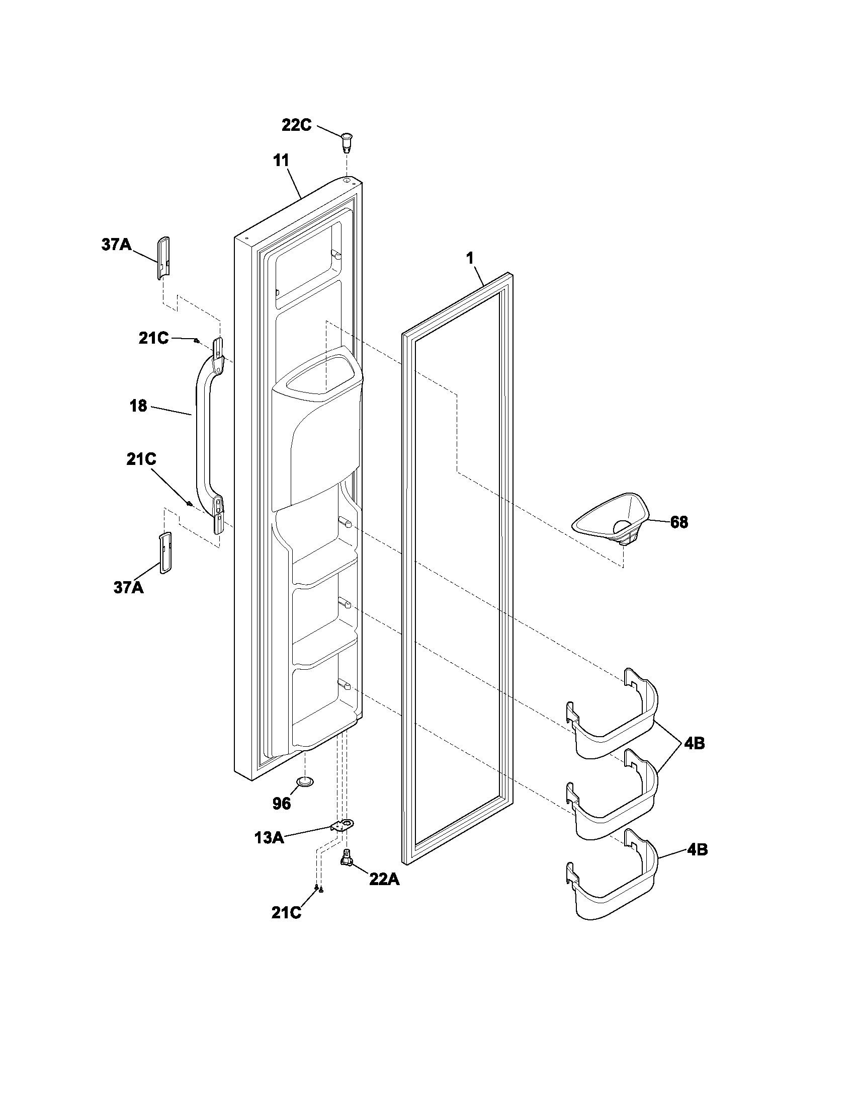 White-Westinghouse WRS23W0AQ4 freezer door diagram